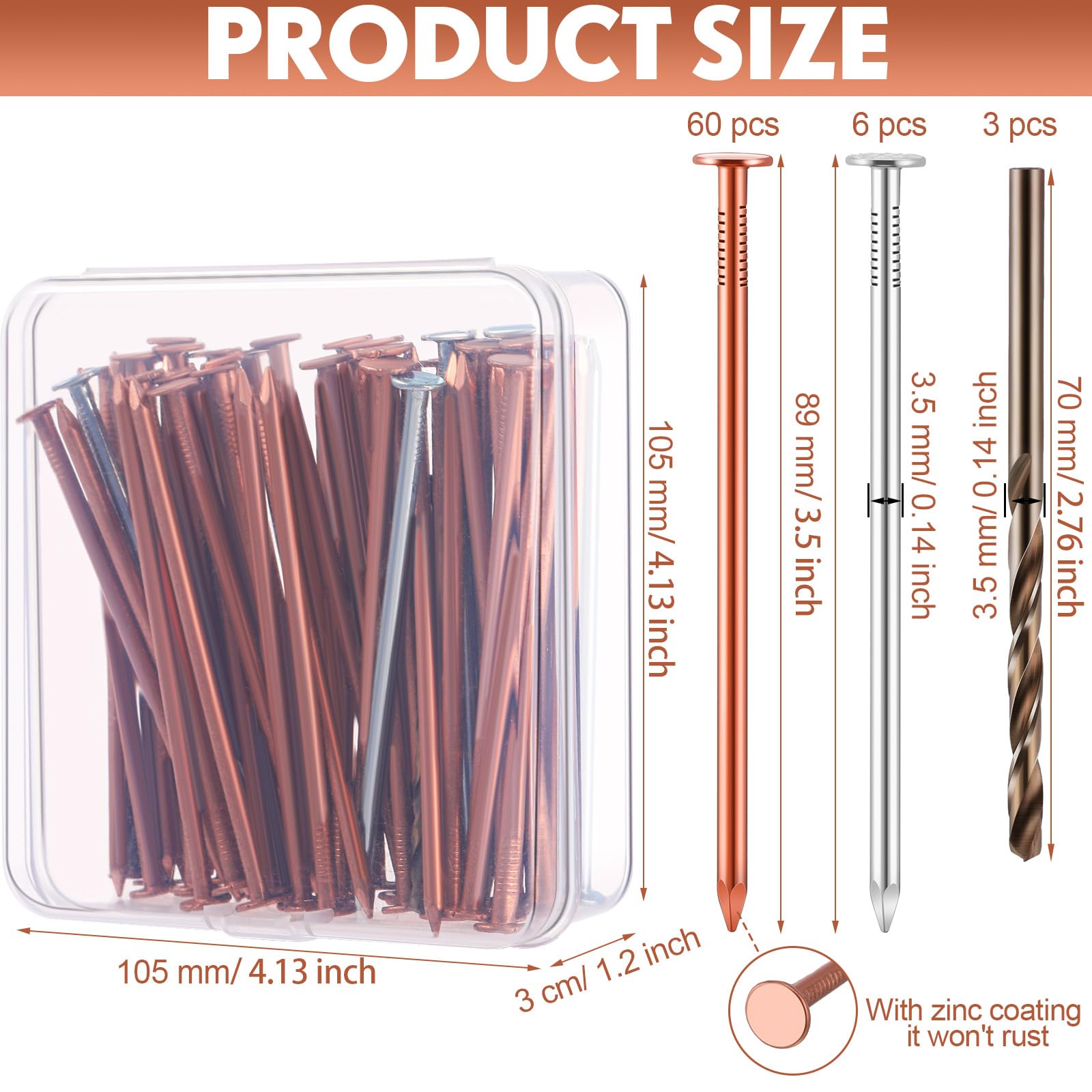 Gisafai 67 Pcs Copper Nails Tree Stump Killer Set - 40 Copper Nails for Killing Trees, Stumps & Roots | 3.5 Inch Stump Removal Spikes with 4 Steel Nails & 2 Drill Bits | Includes Storage Box | Perfect for Yard Maintenance, Landscaping & Tree Removal Projects