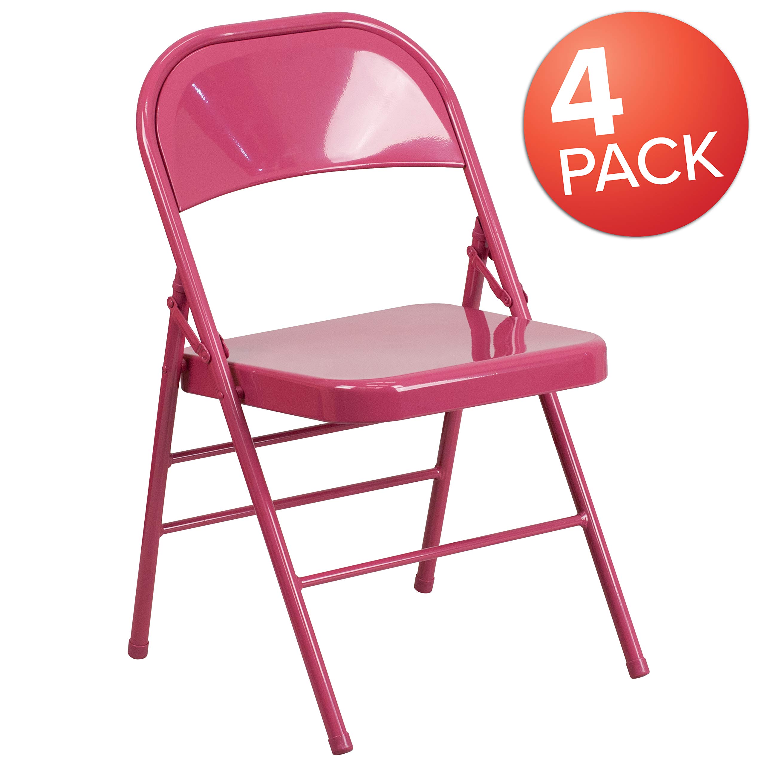 Flash Furniture 4-Pack HERCULES COLORBURST Series Fuchsia Metal Folding Chairs - Triple Braced, Double Hinged for Stability - Perfect for Events, Parties, Weddings & Outdoor Gatherings