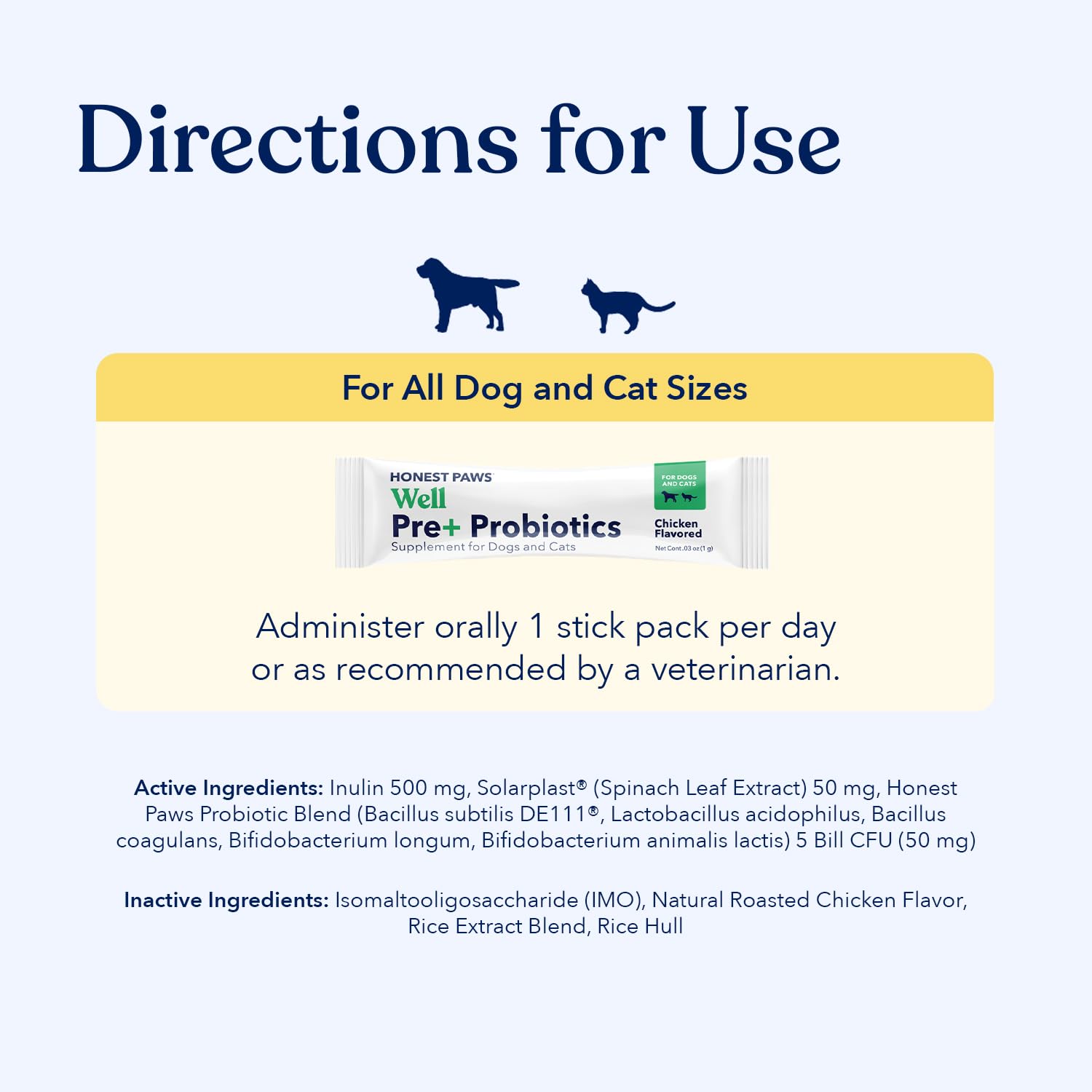 Honest Paws Probiotics for Dogs - Digestive & Immune Support Powder with Prebiotics | Made in USA | Chicken Flavor (30 Sticks) | Supports Gut Health & Immunity for Active Dogs