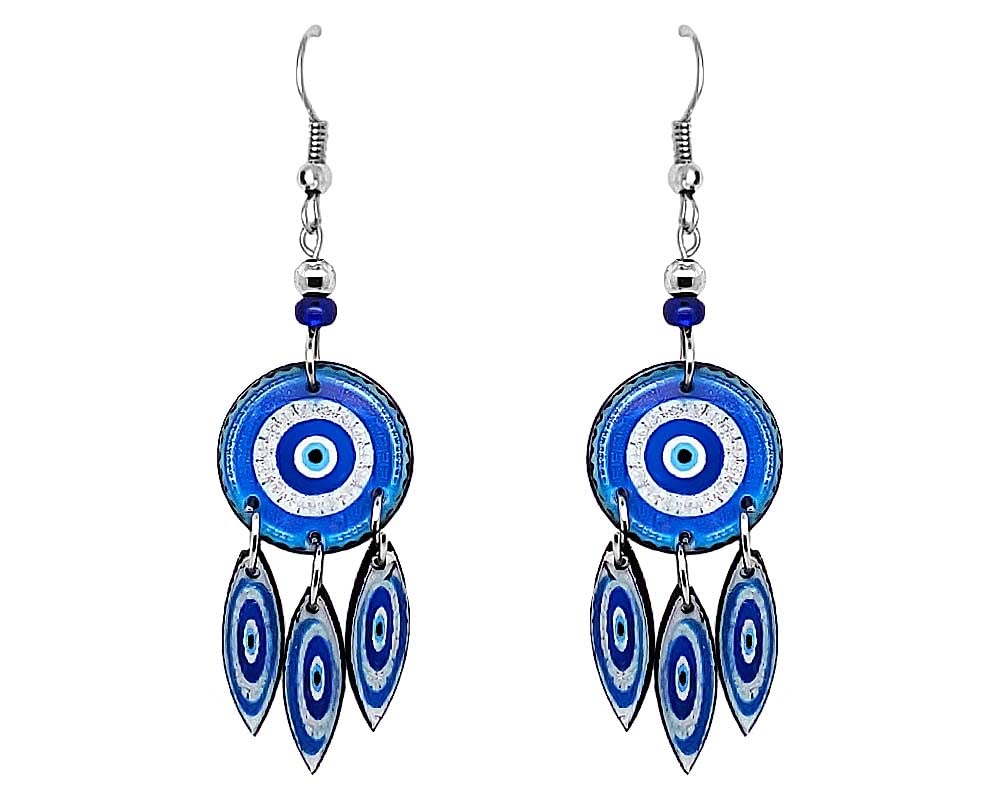 Evil Eye Nazar Mandala Dangle Earrings for Women - Handmade Boho Jewelry with Blue Round Design | Perfect for Festival, Beach & Boho Fashion Accessories