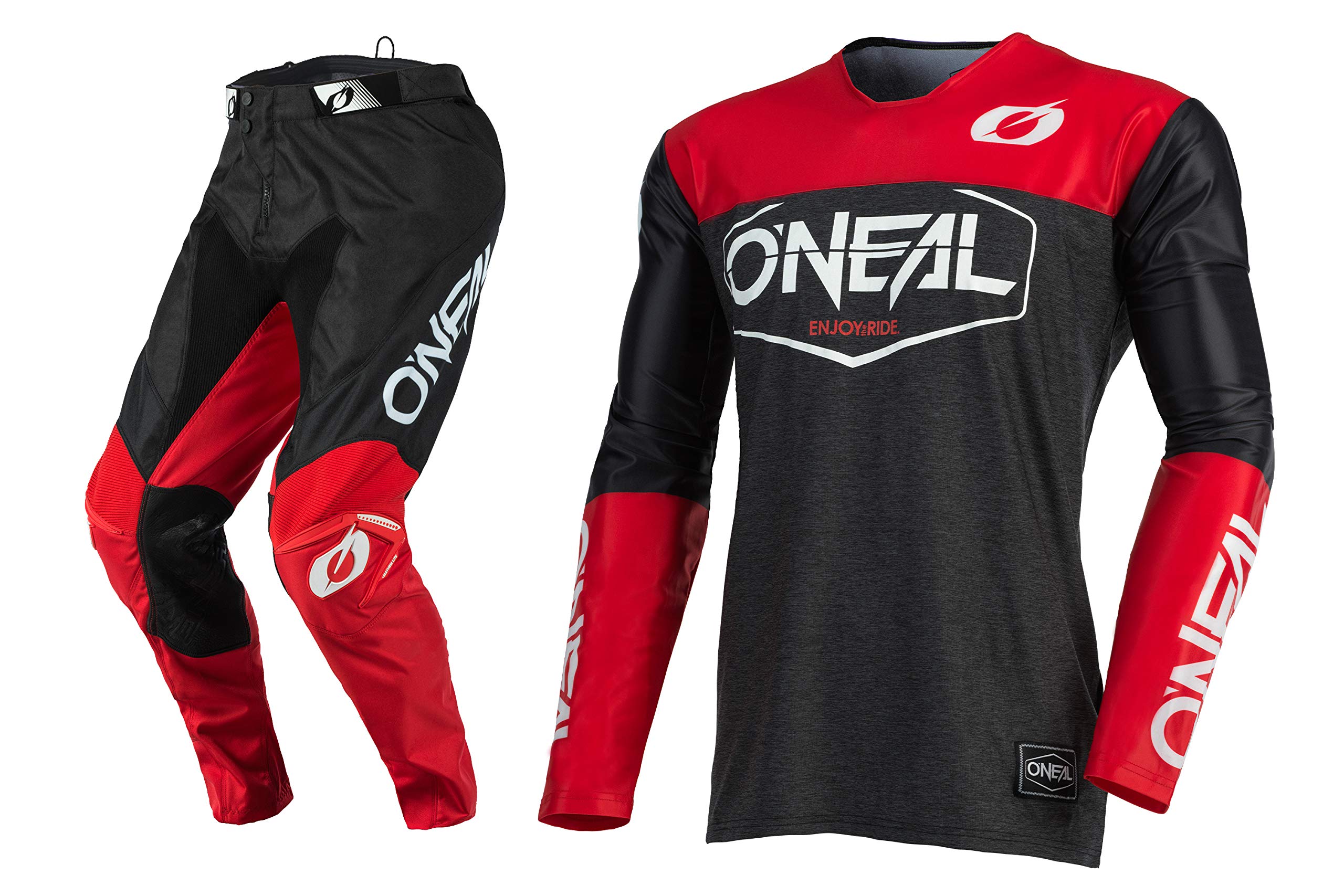 **Oneal Mayhem-Lite Hexx Black/Red Motocross Dirt Bike Offroad MX Jersey & Pants Combo - Adult Small Jersey & W28 Pants - Riding Gear Set for Trail, Track & Racing**