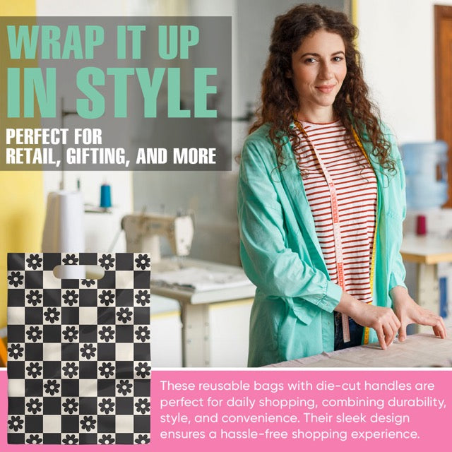 Eco-Friendly Daisy Print Merchandise Bags 9x12 Inches - Pack of 50 - Perfect for Retail, Boutique & Gift Packaging