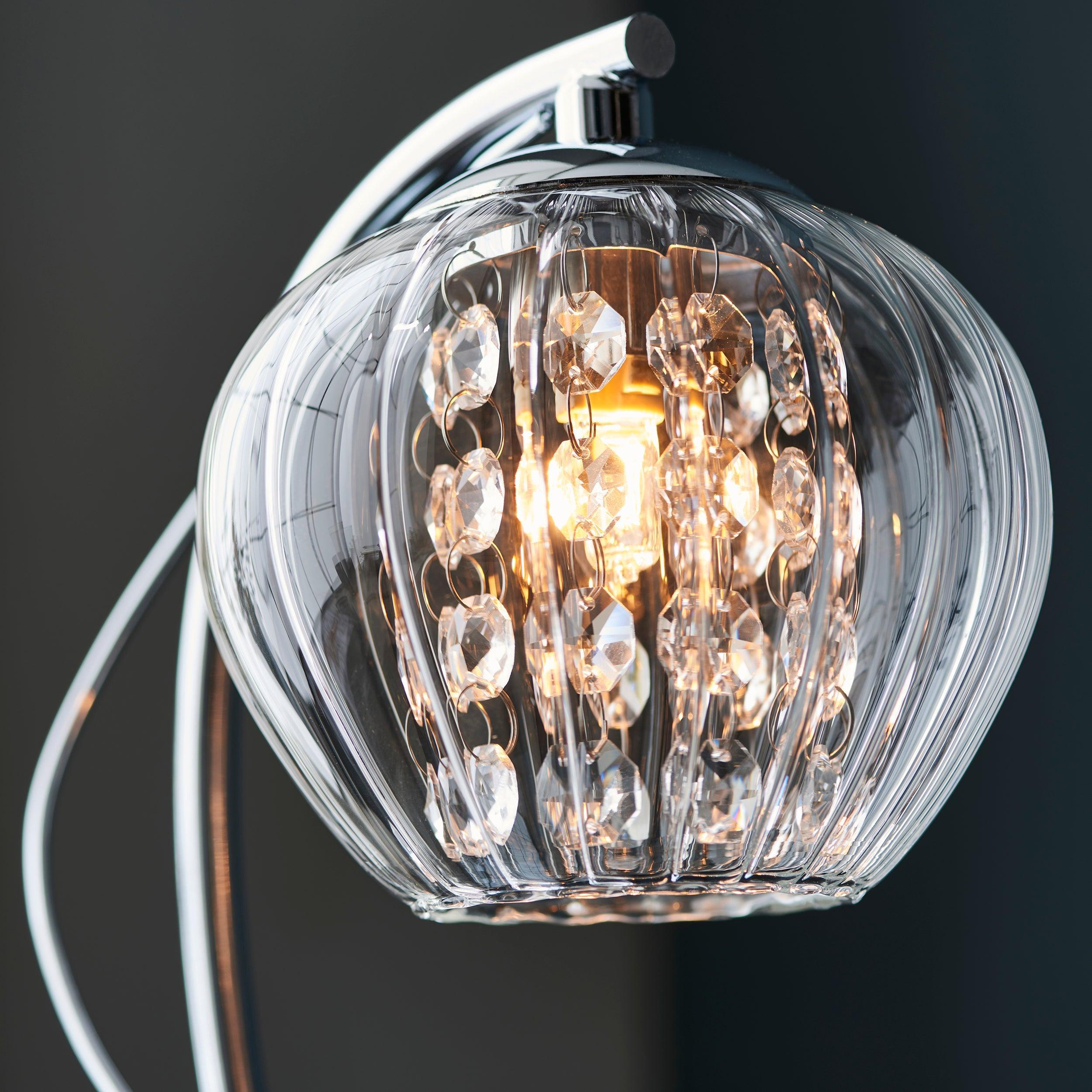 Mesmer Chrome & Ribbed Glass Shaded Table Lamp - Modern Bedside Lighting for Bedroom, Living Room & Office Decor