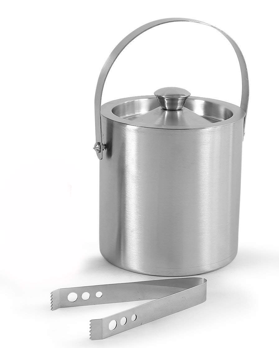 Premium Double Walled Stainless Steel Ice Bucket with Lid & Ice Tongs - 1 Liter Capacity, Keeps Ice Cold for 6+ Hours - Perfect for Cocktails, Parties, Outdoor Events & Home Bar Use