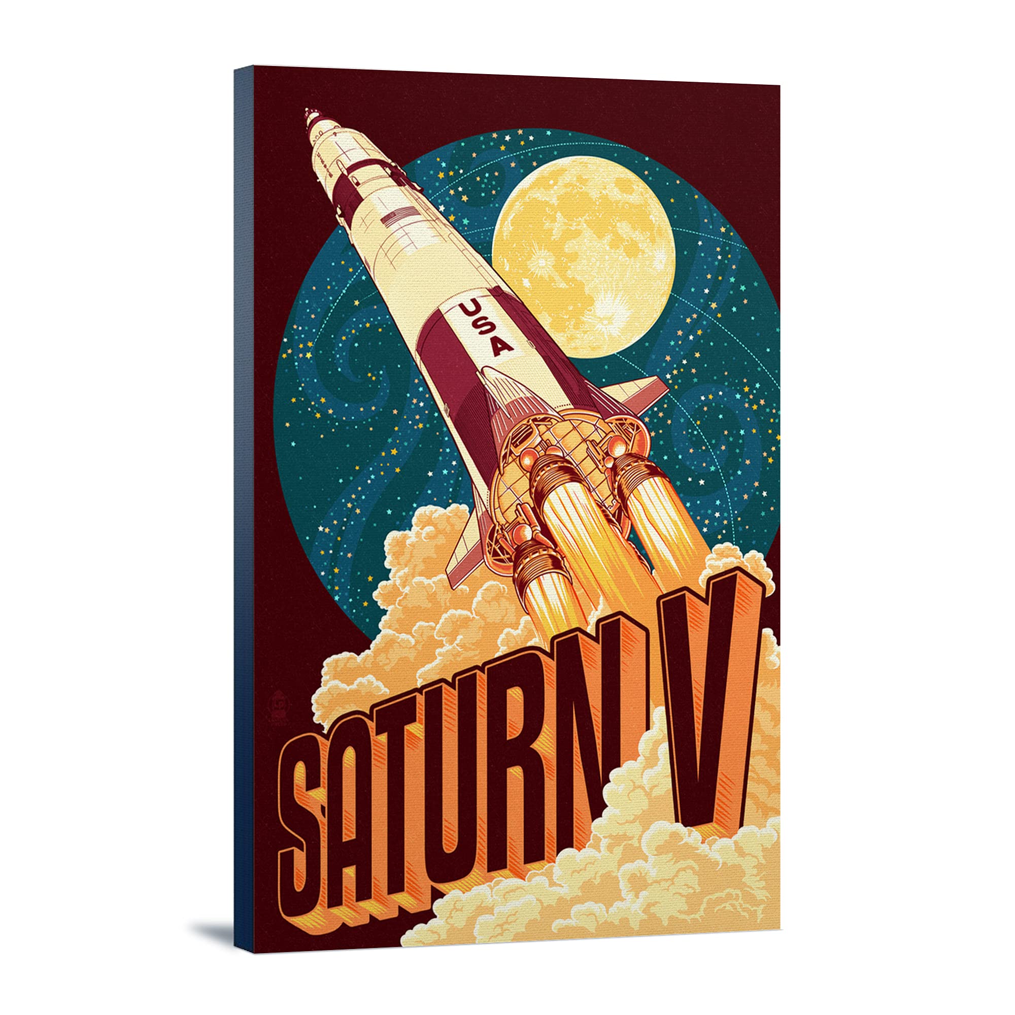 Lantern Press Saturn V Stylized Wall Art - 16x24 Wrapped Canvas Print for Home & Office Decor | Space Theme NASA Artwork for Living Room, Bedroom, or Gift