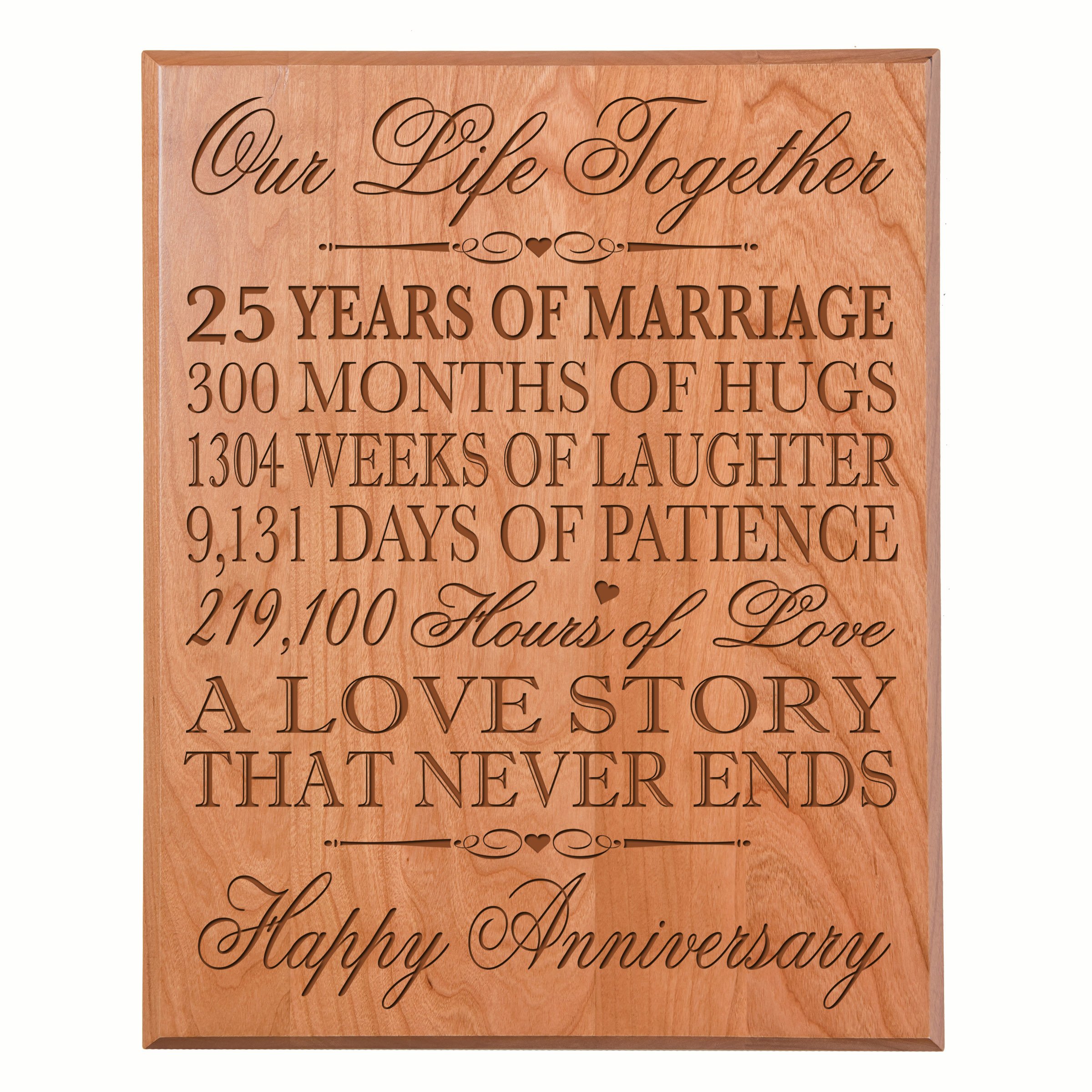 LifeSong Milestones 25th Wedding Anniversary Gift for Couples - Solid Cherry Wood Wall Plaque (12
