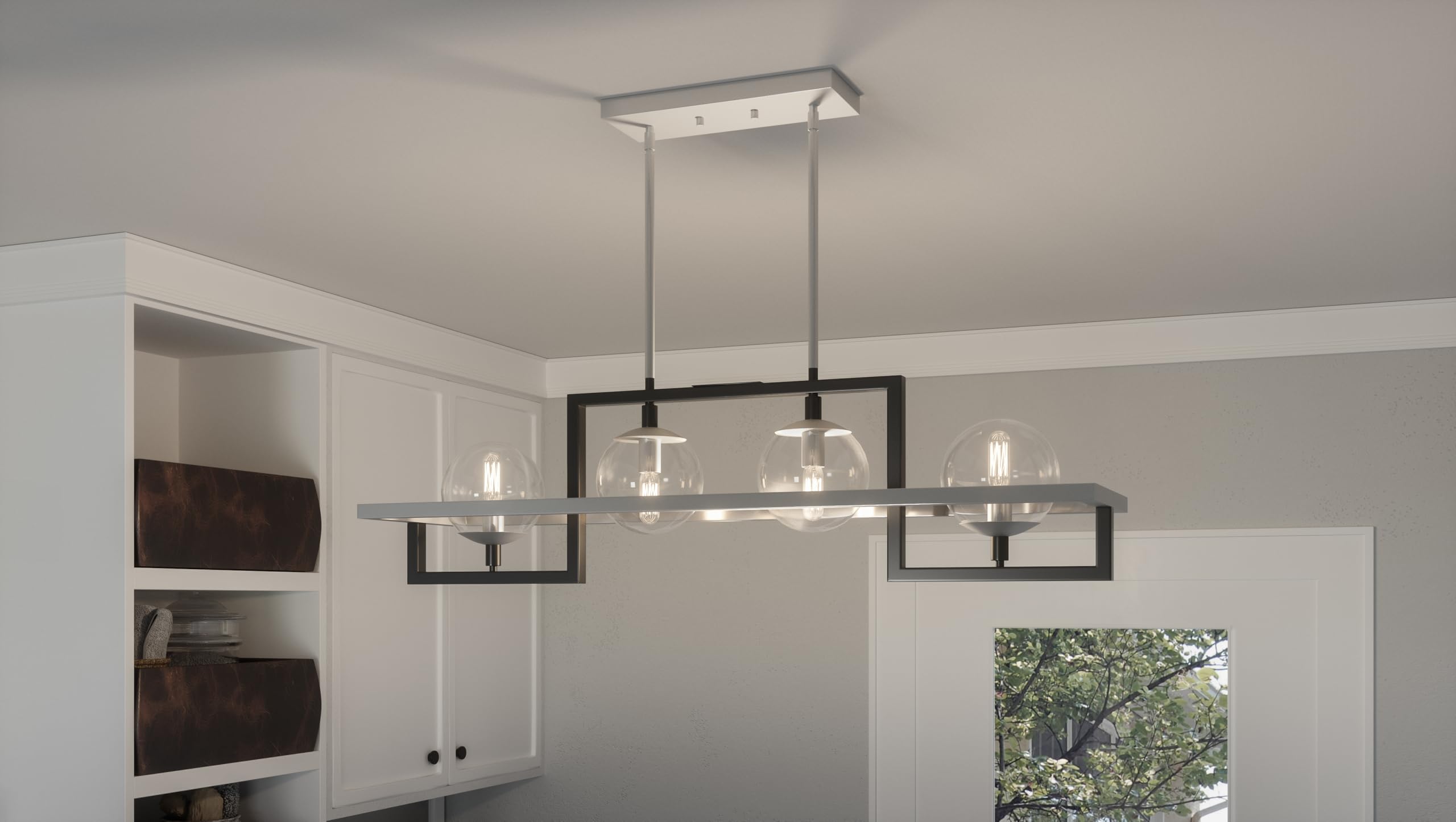 Quoizel Kane 4-Light Earth Black Linear Chandelier - Modern Farmhouse Ceiling Light Fixture for Dining Room, Kitchen Island & Living Room Lighting
