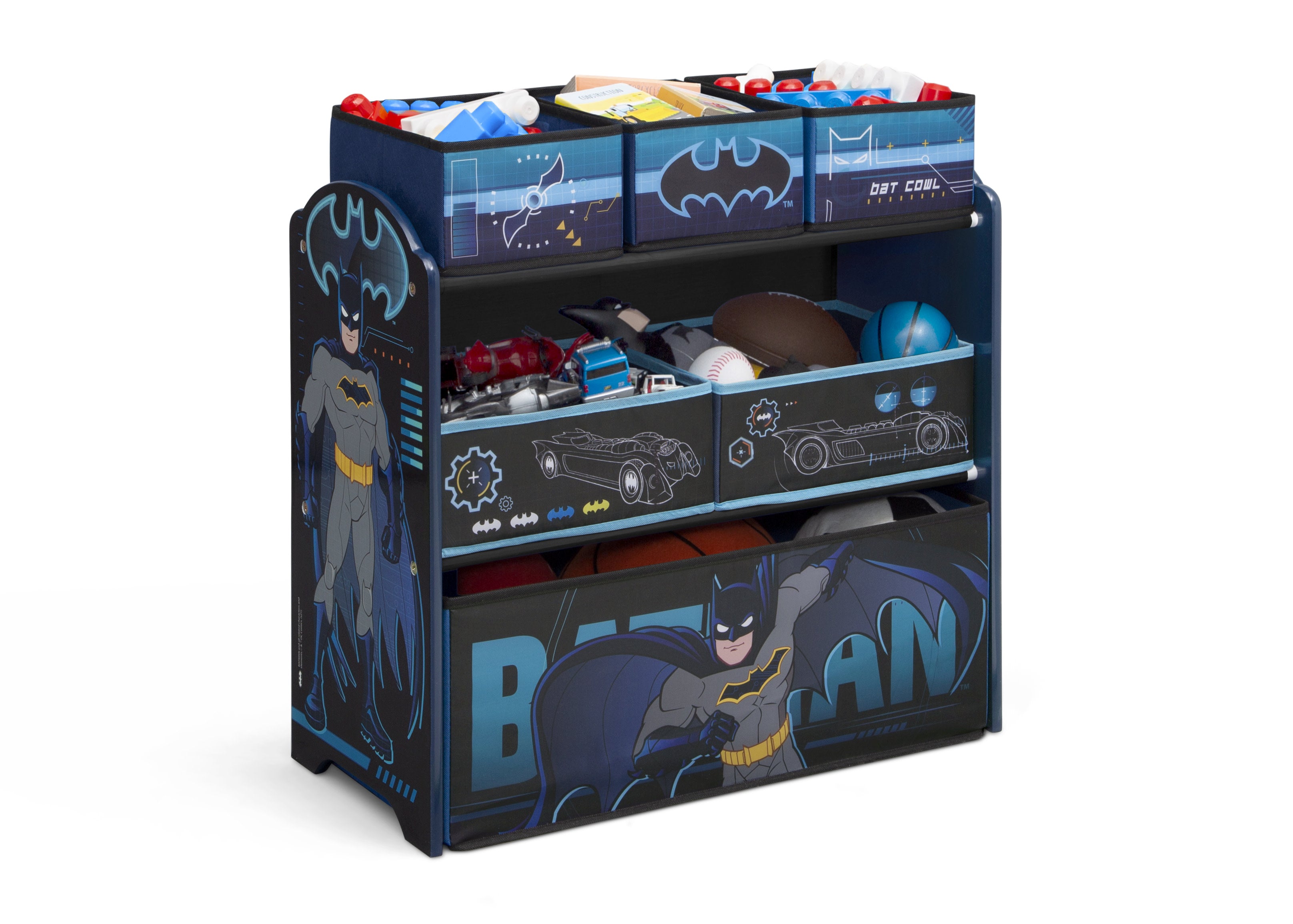 Batman Toy Organizer with 6 Bins - Kids Room Storage Solution for Toys, Books & School Supplies - Perfect for Playrooms, Bedrooms & Daycare Centers
