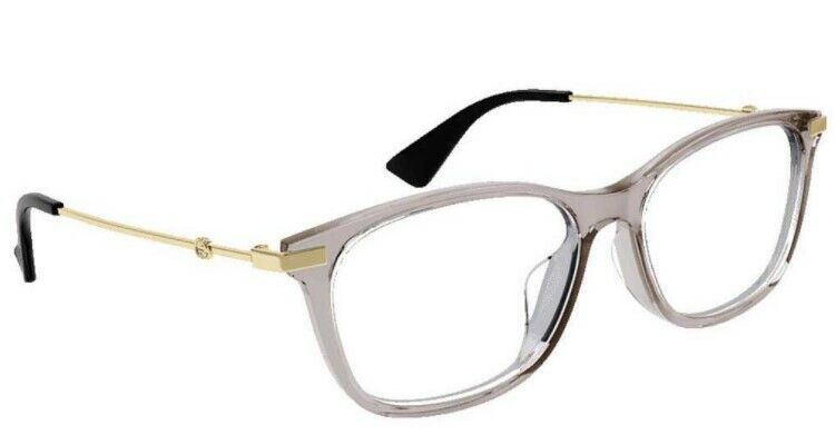 Gucci GG 1061OA 002 Transparent Gray/Gold Metal Rectangle Unisex Eyeglasses - Stylish Prescription Glasses & Fashion Sunglasses for Men & Women - Perfect for Office, Driving, and Everyday Wear