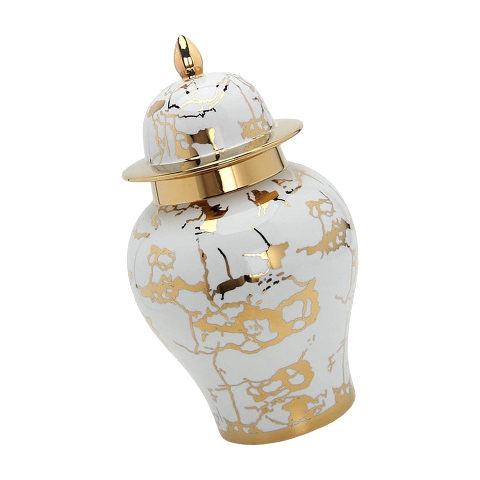 Bddalpke Porcelain Ceramic Ginger Jar - 7x7x13in Gold Grain Storage Jar for Flowers, Plants & Home Decor | Perfect for Countertop Display, Wedding Centerpieces & Party Decorations
