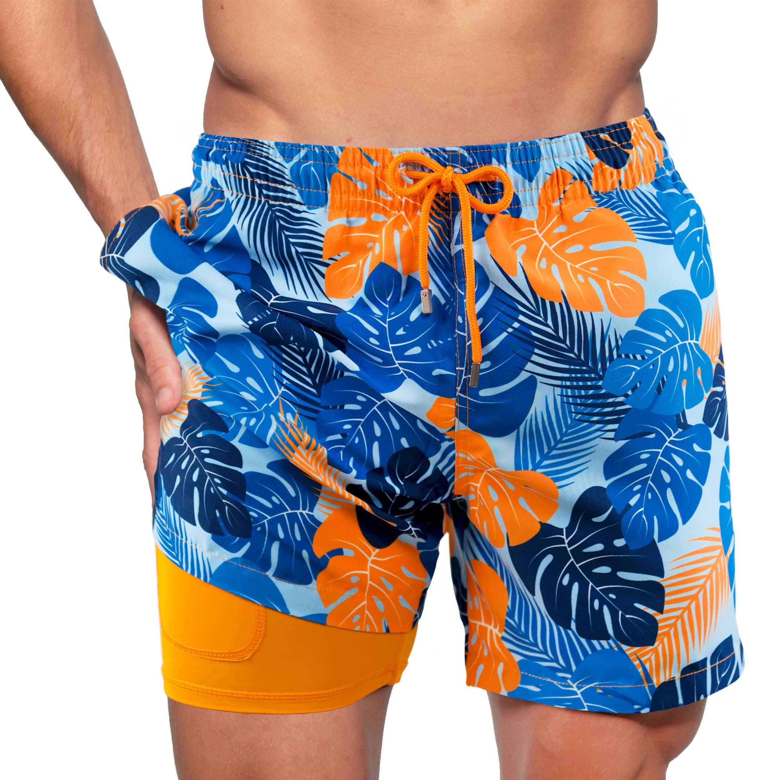 Premium Men's Luxury Swim Shorts - Blue Jungle Print | Quick-Dry, Comfortable & Stylish for Beach, Pool & Vacation | Capelle Miami