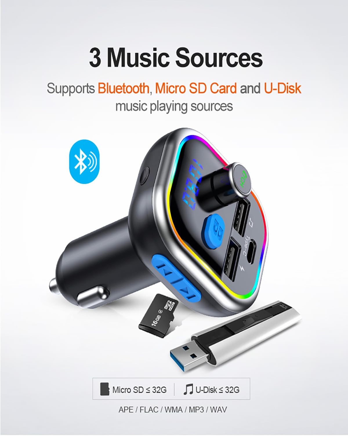 Bluetooth FM Transmitter for Car with 36W PD Fast Charging, Wireless Radio Adapter & MP3 Player - Perfect for Hands-Free Calls, Music Streaming & Charging on Road Trips