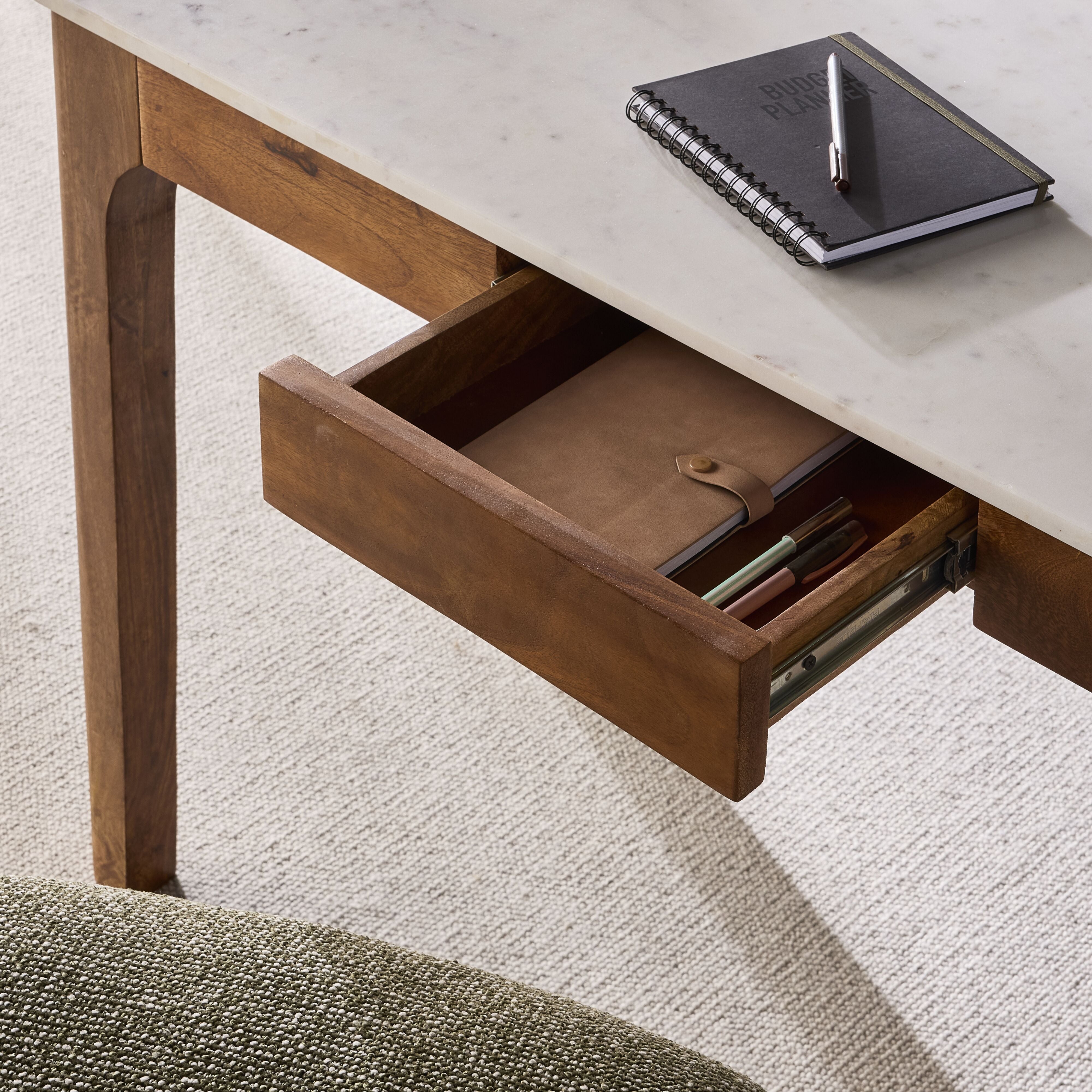 Elegant White Marble Top Desk for Home Office - Modern Writing Desk with Sturdy Metal Legs, Perfect for Small Spaces, Study Rooms & Workspaces