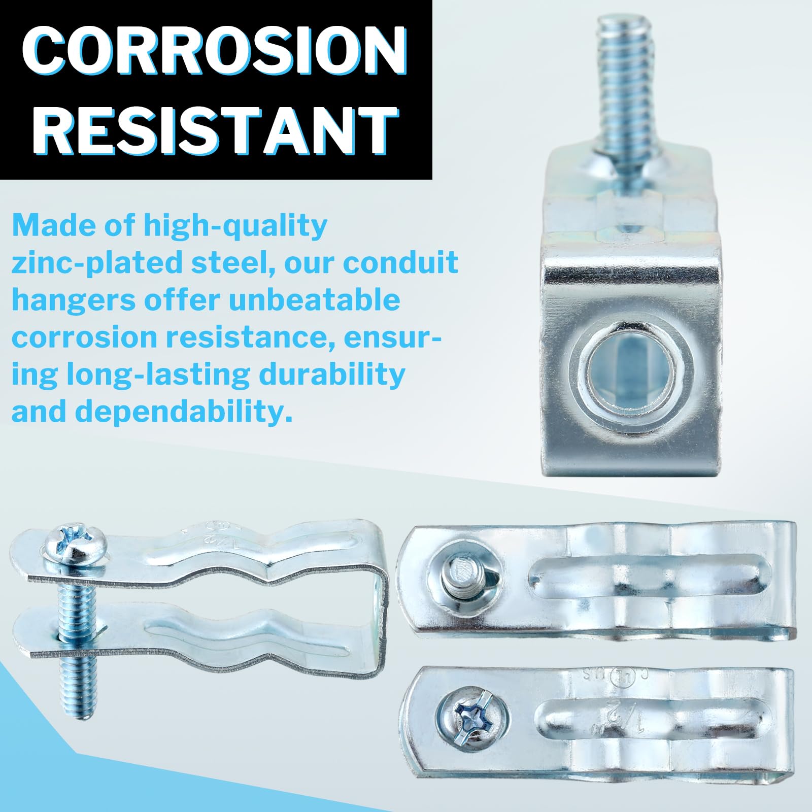 25 Pcs 1/2 Inch EMT Conduit Hangers with Bolt - Galvanized Metal Conduit Clamps & Strut Straps for Threaded Rods or Insulated Supports - Heavy Duty Rigid Pipe Fittings Mounting for Electrical Wiring, HVAC & Plumbing Installations