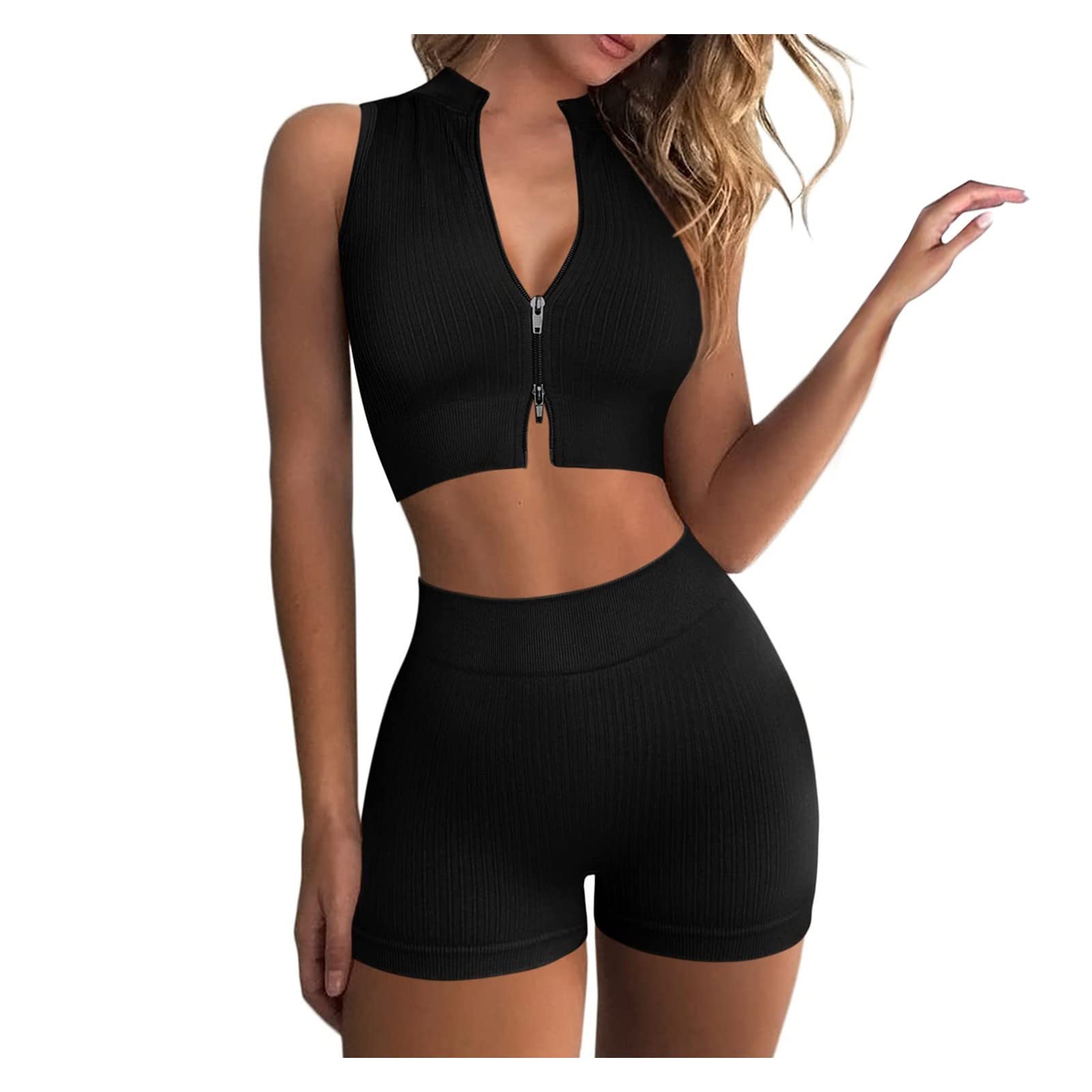 Women's Seamless High Waisted Shorts Set - Sexy Summer & Fall Two Piece Outfit for Work & Cottagecore Style | Comfortable Lounge & Casual Wear