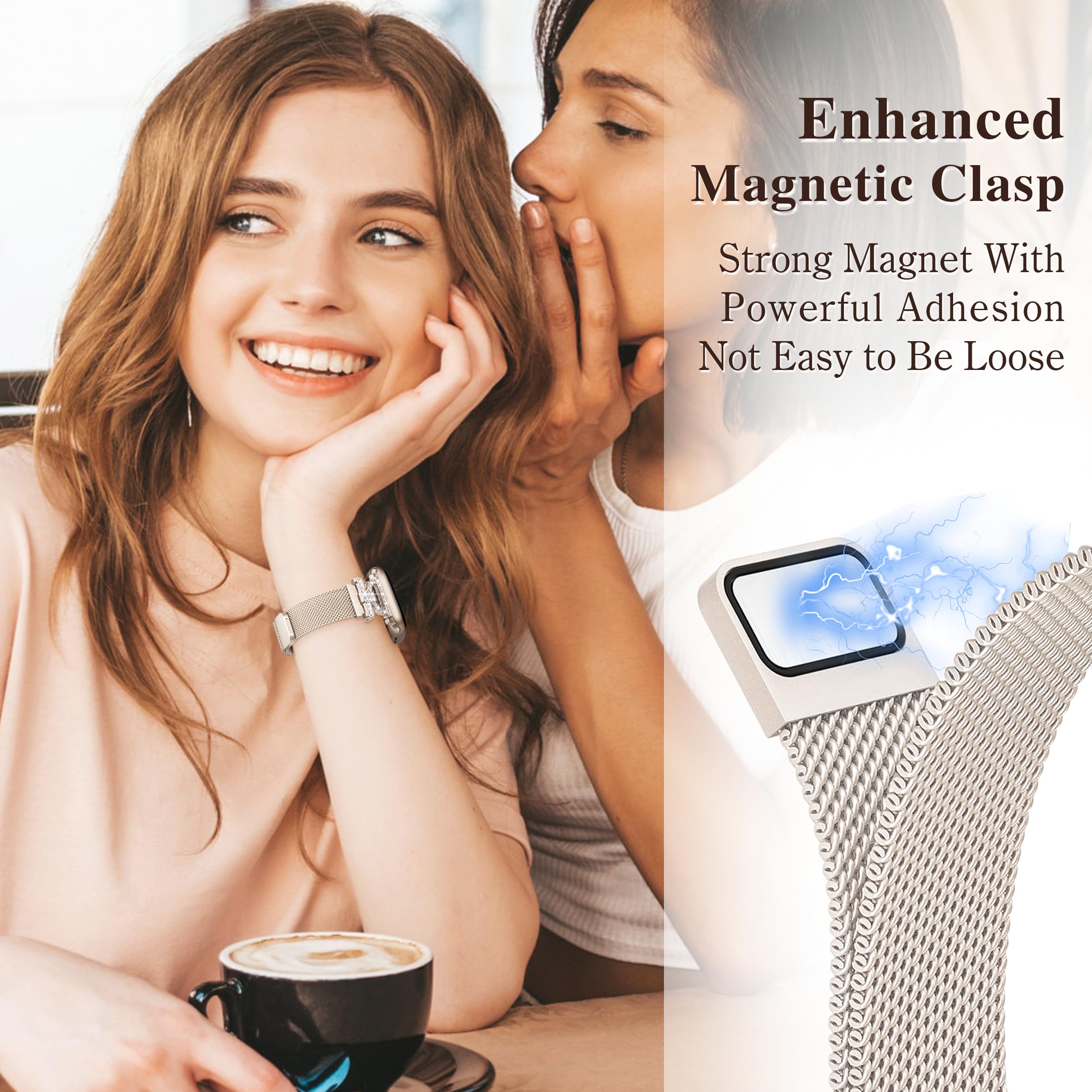 Sparkly Diamond Apple Watch Band for Women - Compatible with Series 10/9/8/7/6/5/4/3/2/1 & SE, 38mm/40mm/41mm/42mm - D-Shaped Slim Sport Bracelet (Starlight) | Perfect for Parties, Weddings & Everyday Elegant Style