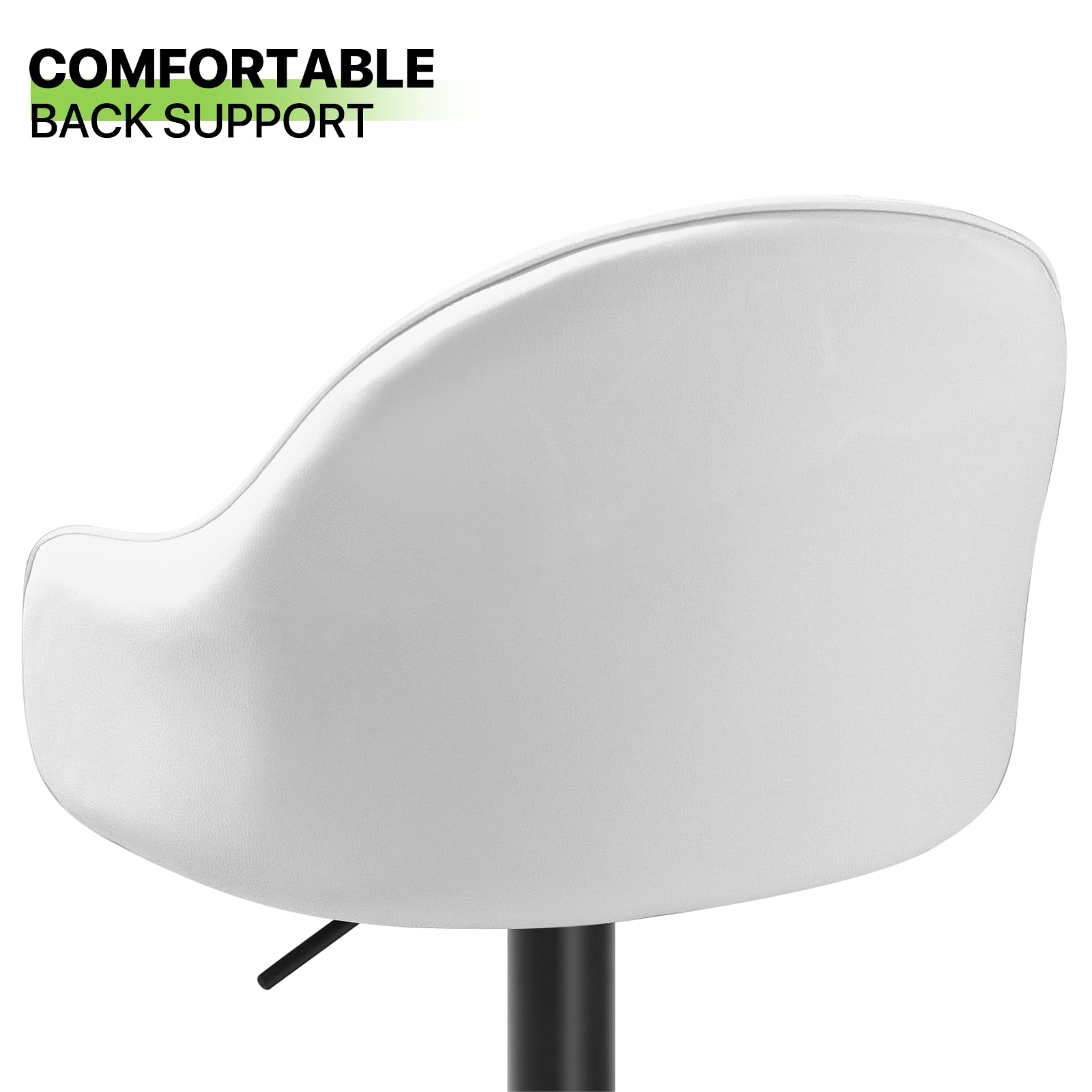 Premium Leather Bar Stools Set of 2 - Adjustable Height Counter Stools with Back Support for Kitchen Island, Home Bar & Dining Room - Modern White Bar Chairs for Entertaining & Casual Seating