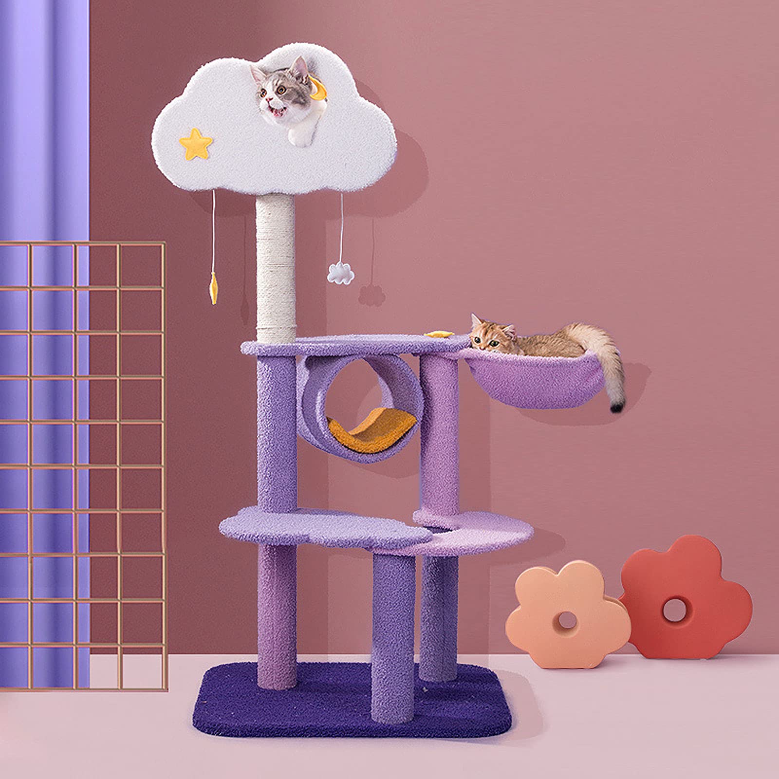 Premium Cat Scratchers for Indoor Cats - 128Cm Multi-Level Cat Tree Tower with Scratching Posts, Condos, Basket, Hammock & Sisal Pillars - Durable 2-Cat Activity Center for Play, Rest & Climbing - Perfect for Home, Apartment & Office Spaces