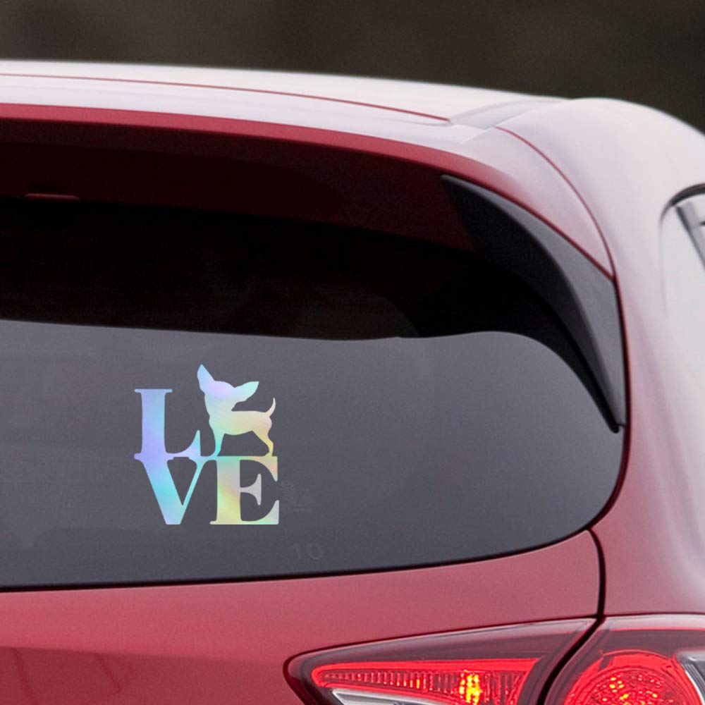 Premium Waterproof Vinyl Decal Stickers - Holographic Chihuahua Love Design (Set of 2) for Laptop, Phone, Helmet, Car Window, Bumper, Mug, Cup, Door & Wall Decoration - Cute Pet Accessories for Dog Lovers