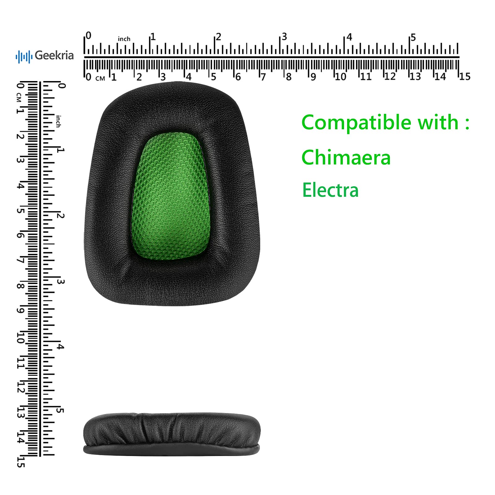 Geekria QuickFit Replacement Ear Pads for Razer Chimaera & Electra Headphones - Premium Memory Foam Cushions, Noise Isolation Earpads, Durable Headset Ear Cups Cover (Black/Green) - Perfect for Gaming, Music & Office Use