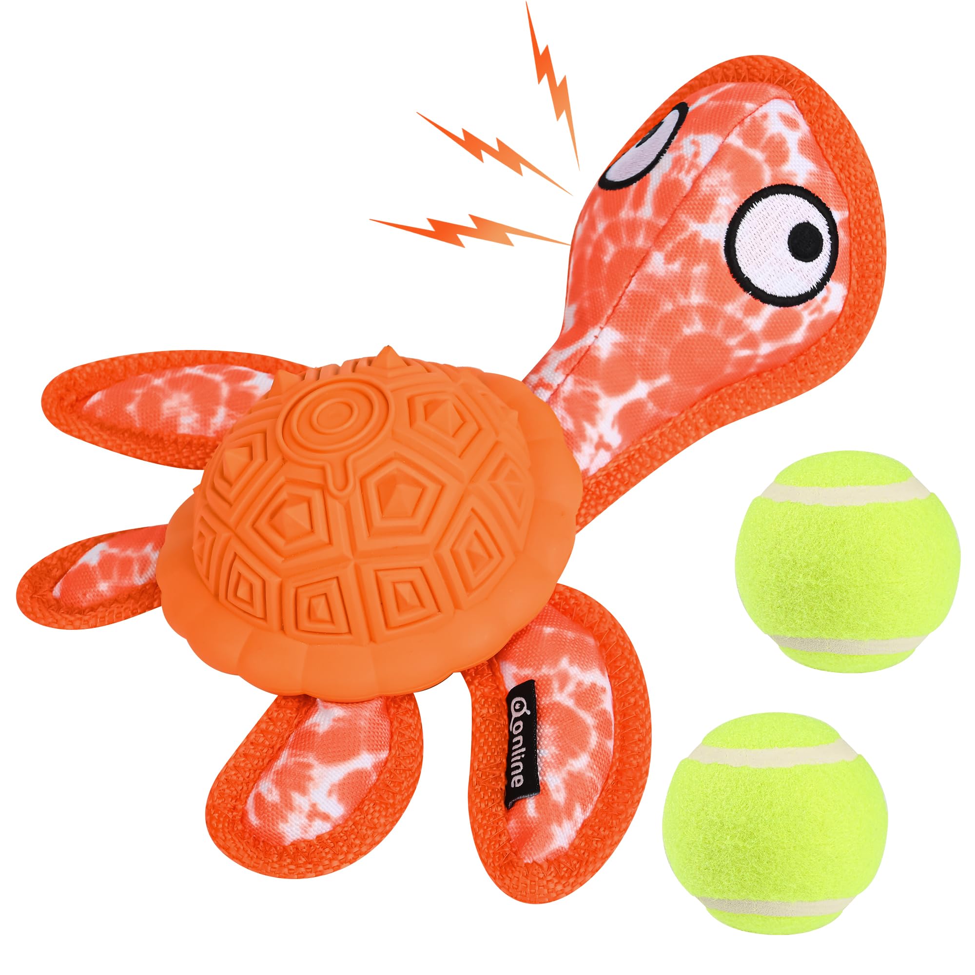 Durable Rubber Dog Chew Toys for Puppies - Turtle Shaped Teething Toy with 2 Tennis Balls (Orange) | Perfect for Aggressive Chewers, Puppy Teething Relief & Interactive Playtime