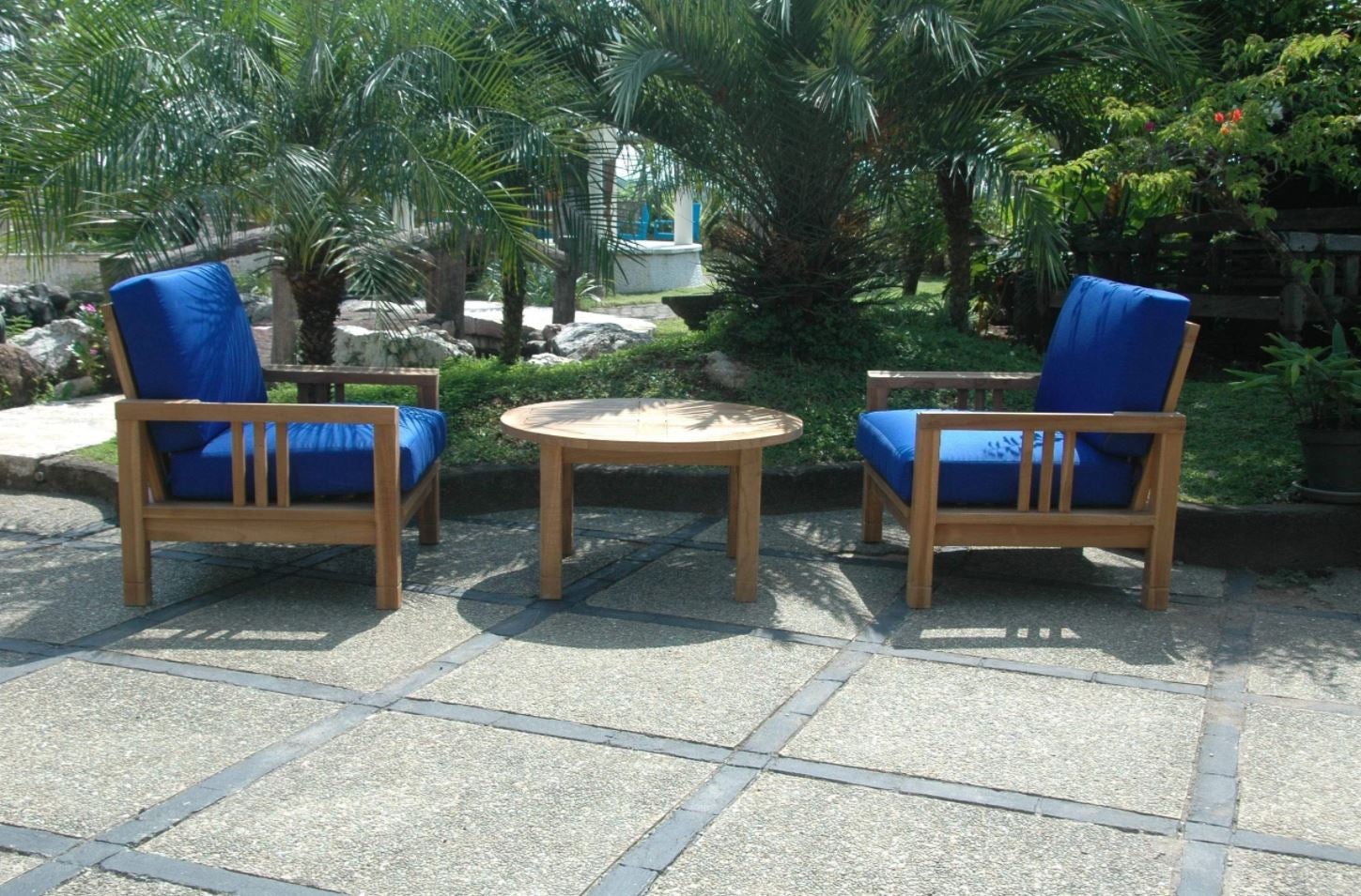 Anderson Teak SouthBay Deep Seating 3-Piece Outdoor Patio Conversation Set - Waterproof & Durable Teak Wood Furniture for Garden, Poolside, or Backyard Relaxation