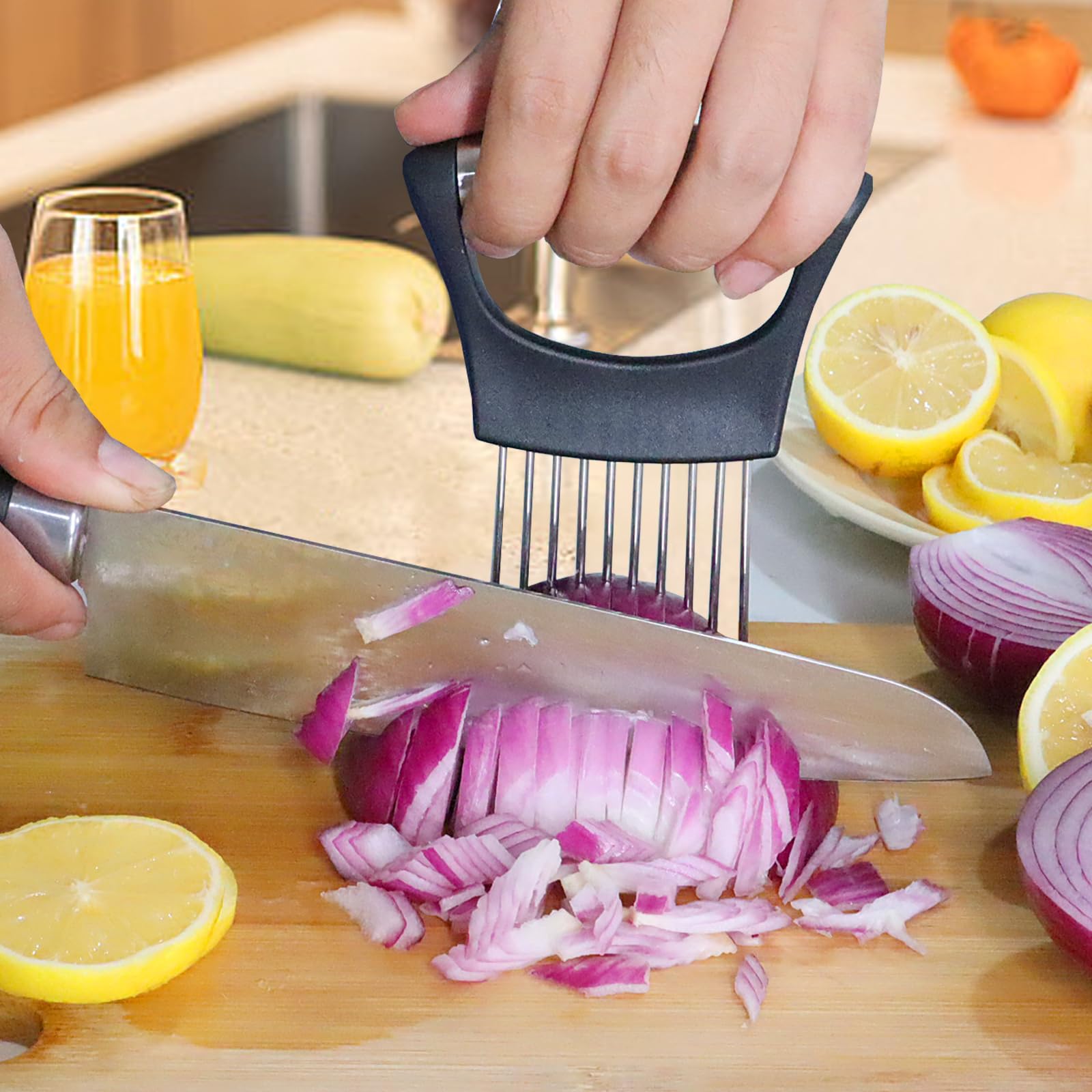 JAYVAR Onion Holder & Vegetable Slicer - Multi-Purpose Food Cutter for Onions, Potatoes, Tomatoes, Avocados, Eggs, Lemons and Meat | Perfect for Meal Prep, Salad Making & Kitchen Cooking Accessories