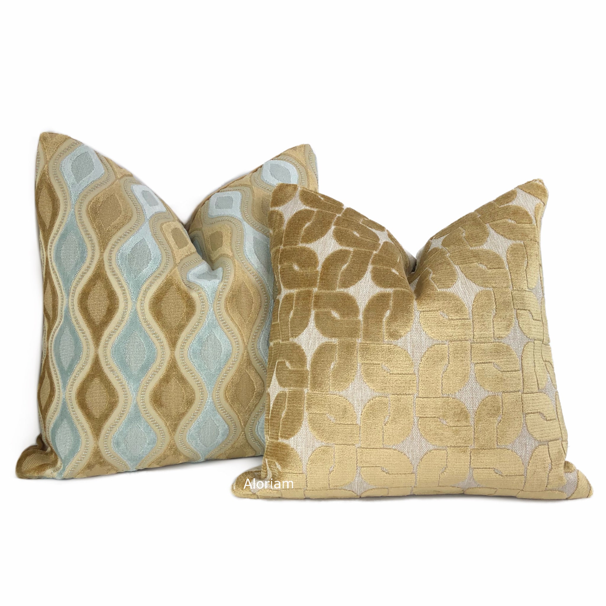 Carleton Light Blue & Brown Wavy Velvet Stripe Pillow Cover - Soft Decorative Throw Pillow Case for Sofa, Bed, Couch - Home Decor Accent for Living Room, Bedroom