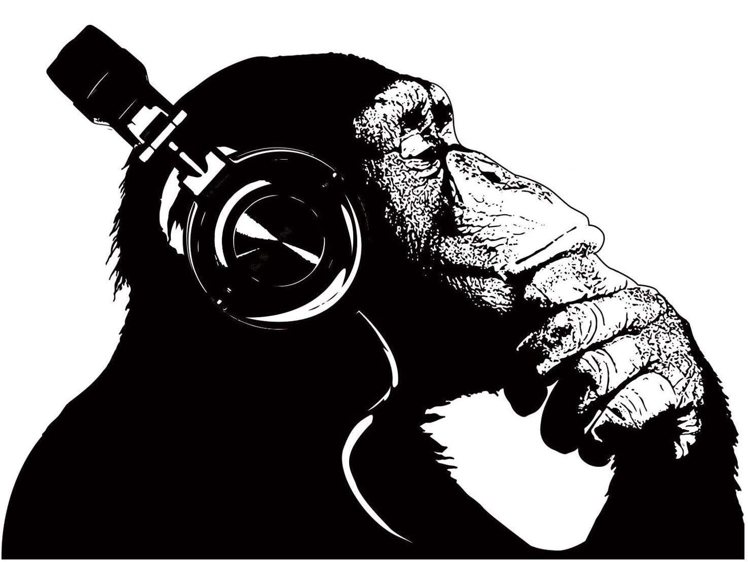 Banksy DJ Chimp Wall Art Sticker - The Thinker Gorilla with Headphones Graffiti Decal - Urban Street Art Mural Print for Home & Office Decor - Perfect for Bedroom, Living Room & Music Studio