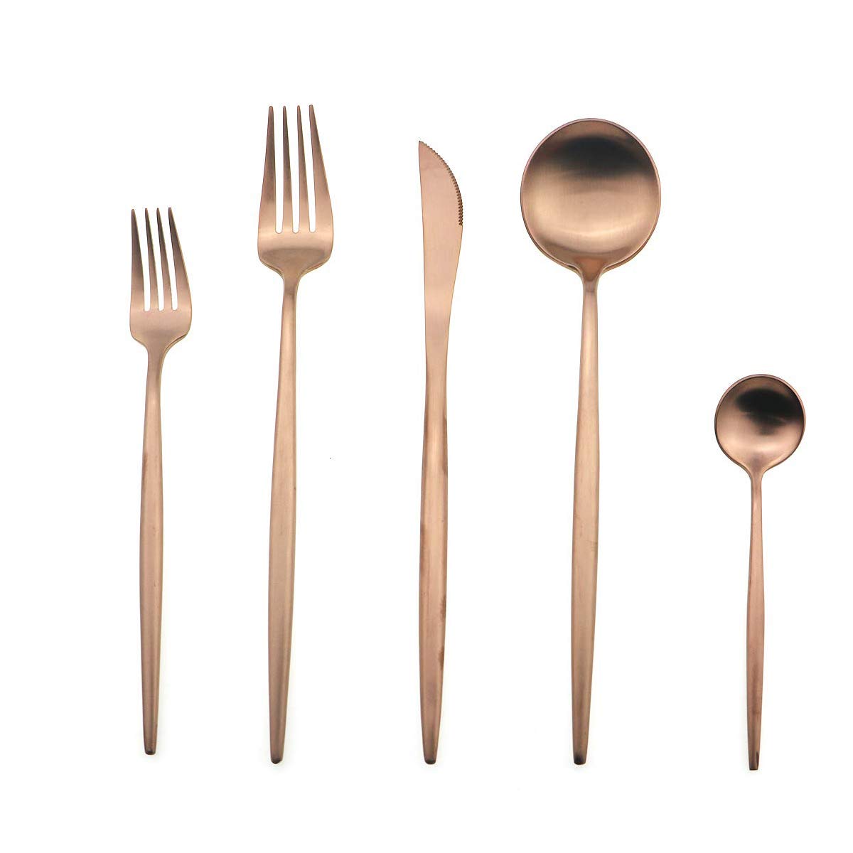 Gugrida 5-Piece Matte Rose Gold Flatware Set - 18/10 Stainless Steel Cutlery Set with Knife, Fork, Spoon, Dessert Fork & Teaspoon - Elegant Silverware for 1 Person - Perfect for Dining, Gifts & Special Occasions