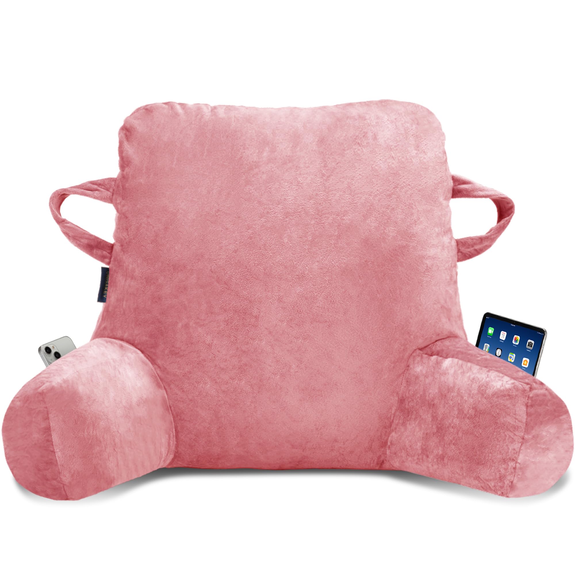 Portable Comfort Reading Pillow for Adults - Soft Bed Pillow with Arms & Pockets, Elastic Sponge & Washable Cover - Perfect for Reading, Watching TV, Gaming & Relaxing in Bed (Pink) - Ideal for Book Lovers, Movie Nights & Cozy Evenings