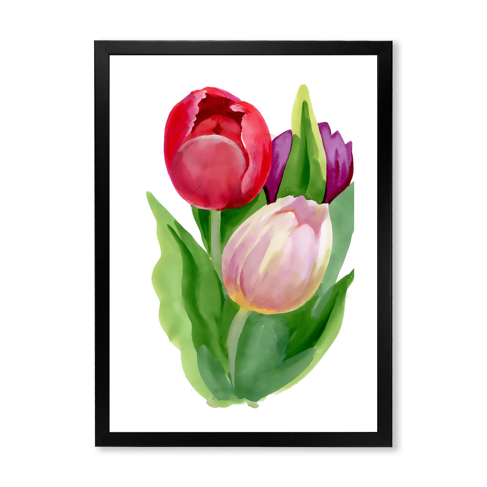 DesignQ Beautiful Tulip Flowers Traditional Framed Wall Art - Hand Painted Canvas Floral Decor for Living Room, Bedroom, Office - Perfect Home Decor Gift for Housewarming, Wedding & Birthday