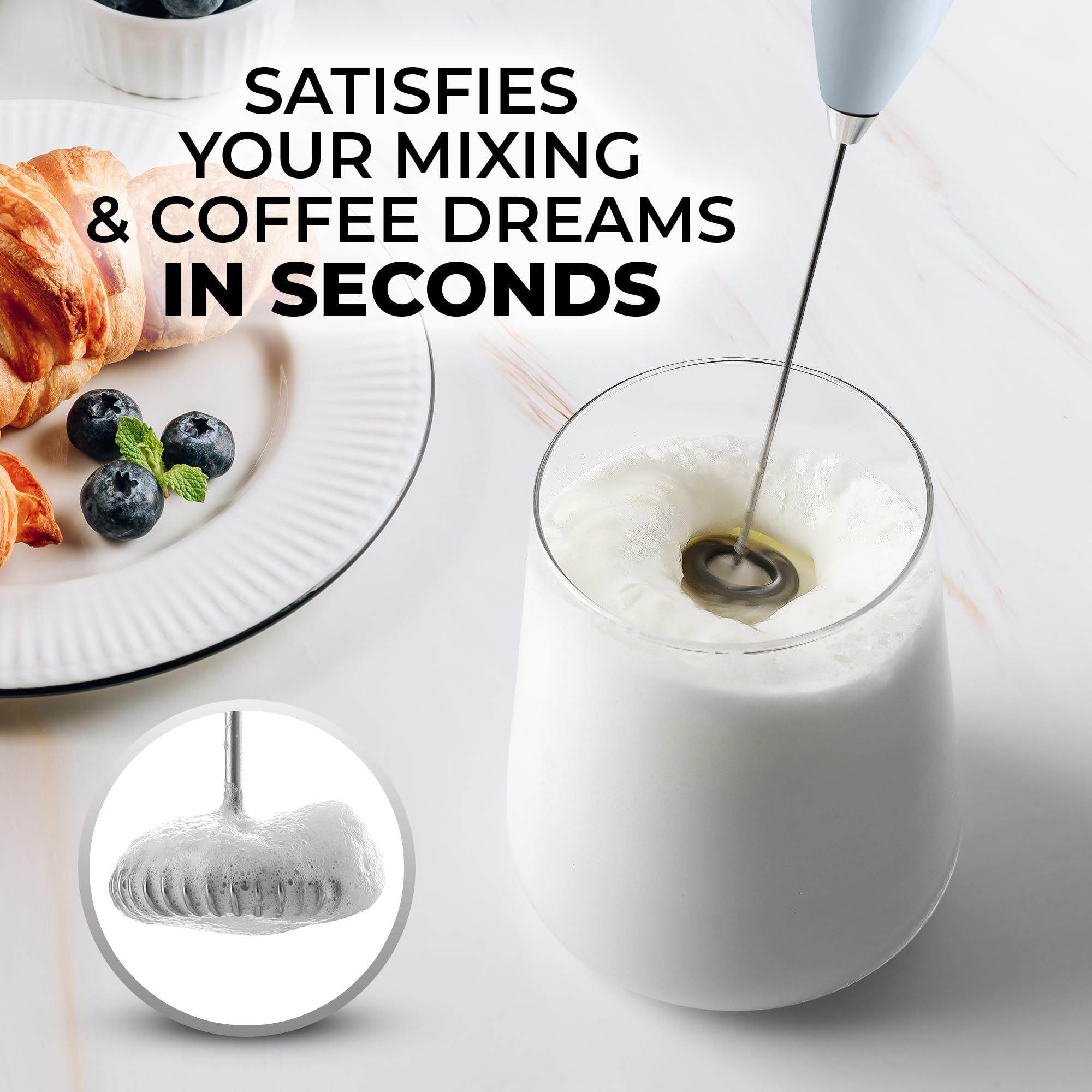 Zulay Premium Electric Milk Frother for Coffee, Latte, Cappuccino & Matcha - 300W Powerful Handheld Frother with Whisks - Perfect for Home, Office & Cafe Use - Create Foamy Drinks, Smoothies & Desserts