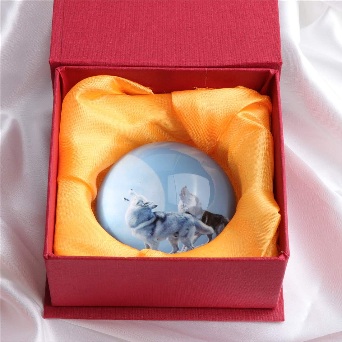 HANUR Crystal Wolf Paperweight - Elegant Glass Hemisphere for Office Desk Decor, Gift & Feng Shui Home Decoration | Perfect for Office, Study Room & Meditation Space