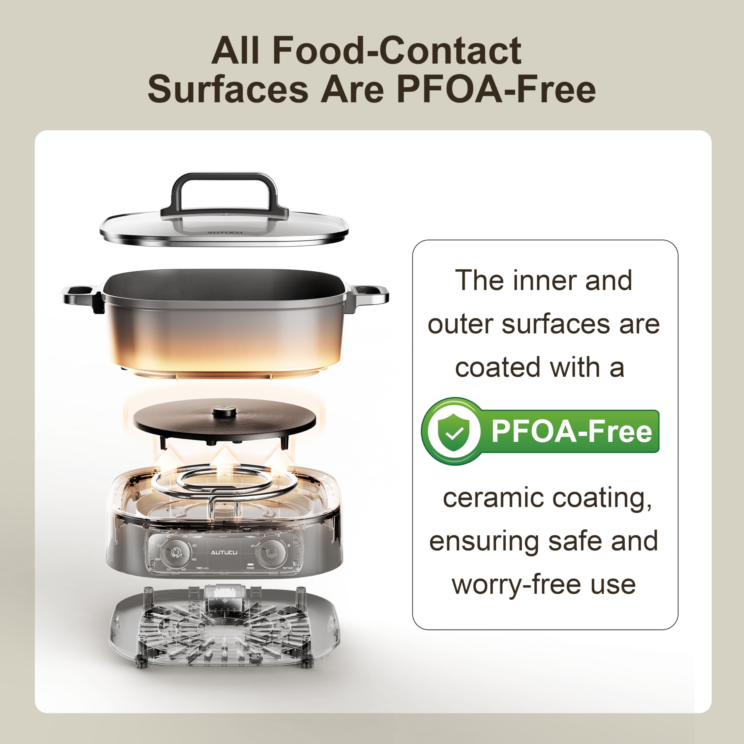 6-Quart Electric Hot Pot & Multi-Cooker - PFOA-Free Ceramic Non-Stick Skillet with 3 Power Settings & Timer, 1600W for Family Cooking | Perfect for Soups, Stews, Hot Pot Parties & Dorm Room Meals