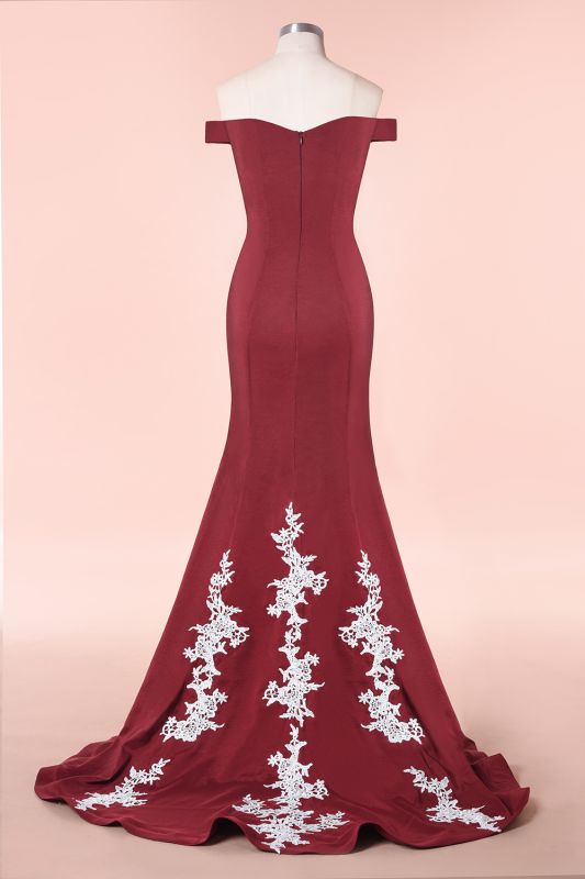 Affordable Burgundy Bridesmaid Dresses - Off Shoulder Lace Applique Long Formal Gowns for Weddings, Prom & Special Occasions