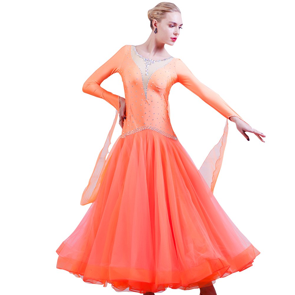 Elegant Women's Ballroom Dance Competition Dress - Modern Waltz Standard Long Sleeve Gown for Professional Dancers | Perfect for Competitions, Performances & Social Dancing Events