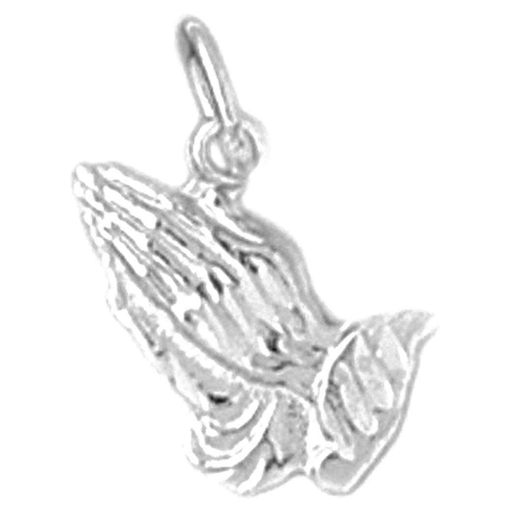18K White Gold Praying Hands Pendant Necklace - Handcrafted in USA - Religious Jewelry for Women & Men - Perfect for Prayer, Gifts & Special Occasions