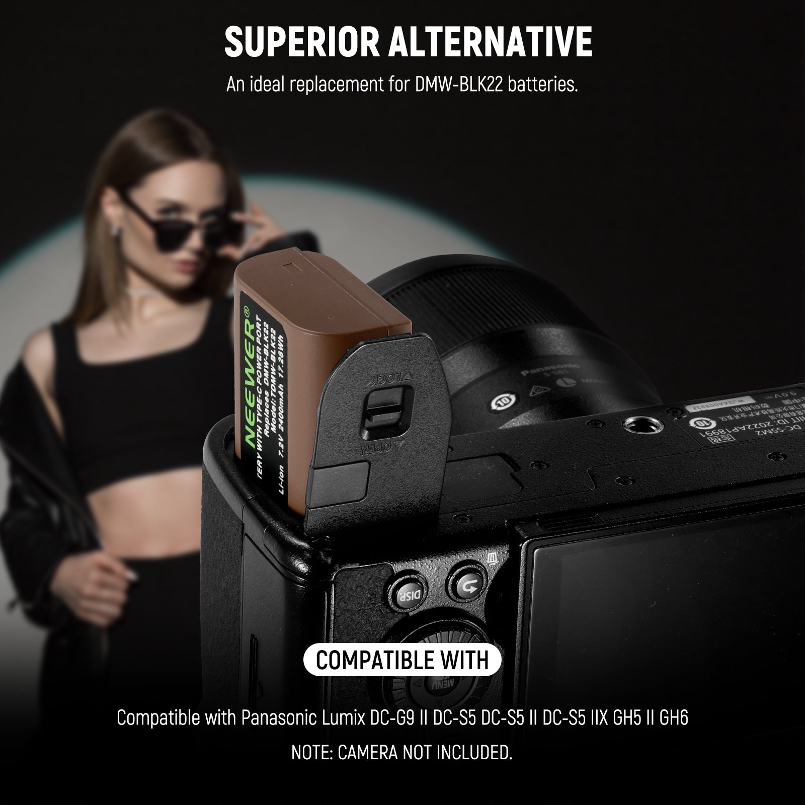 NEEWER 2400mAh DMW-BLK22 Replacement Battery for Panasonic Lumix Cameras - Compatible with GH5, G7, G85 & More - Perfect for Travel Photography & Video Shooting