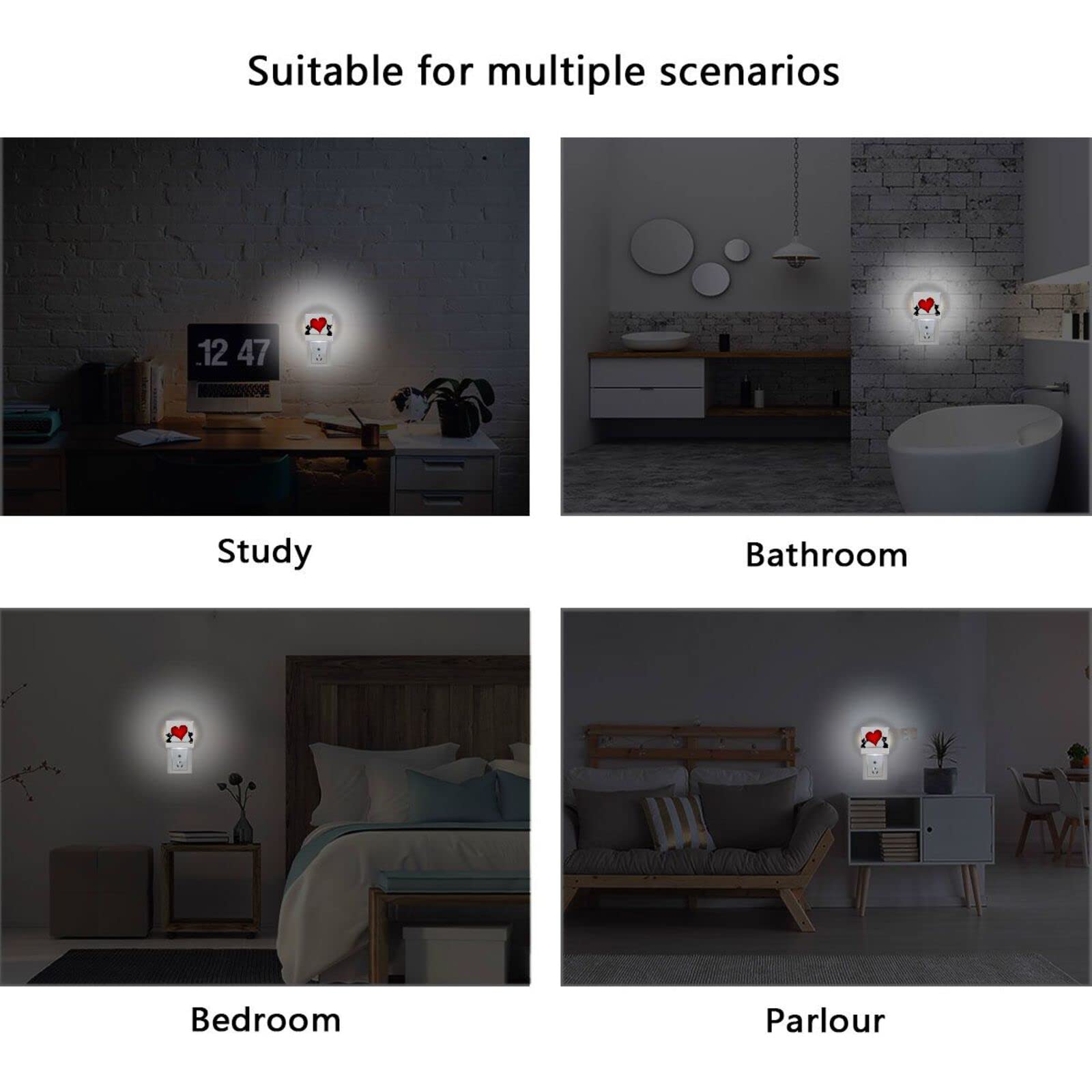 JSTEL Valentine Night Light Plug into Wall - LED Dusk to Dawn Night Lights for Bathroom, Kitchen, Hallway | Perfect for Kids Room, Nursery & Bedroom | Energy-Efficient Plug-in Cat Nightlight for Safety & Comfort