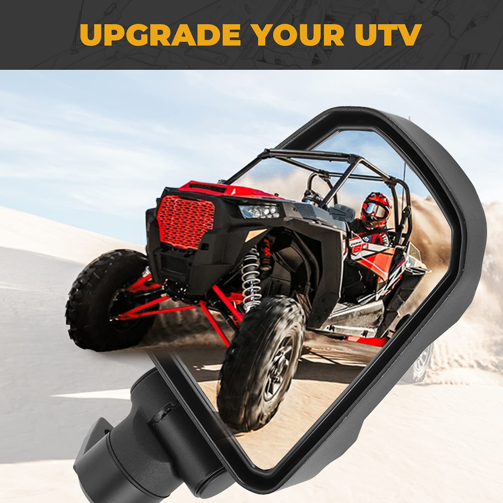 KEMIMOTO Adjustable Folding Aluminum UTV Side Mirrors - Compatible with 2014-2023 Polaris RZR XP 900/1000 Turbo Trail - Durable Bolt-On Clamp Mount Accessories for Off-Road Adventure & Trail Riding