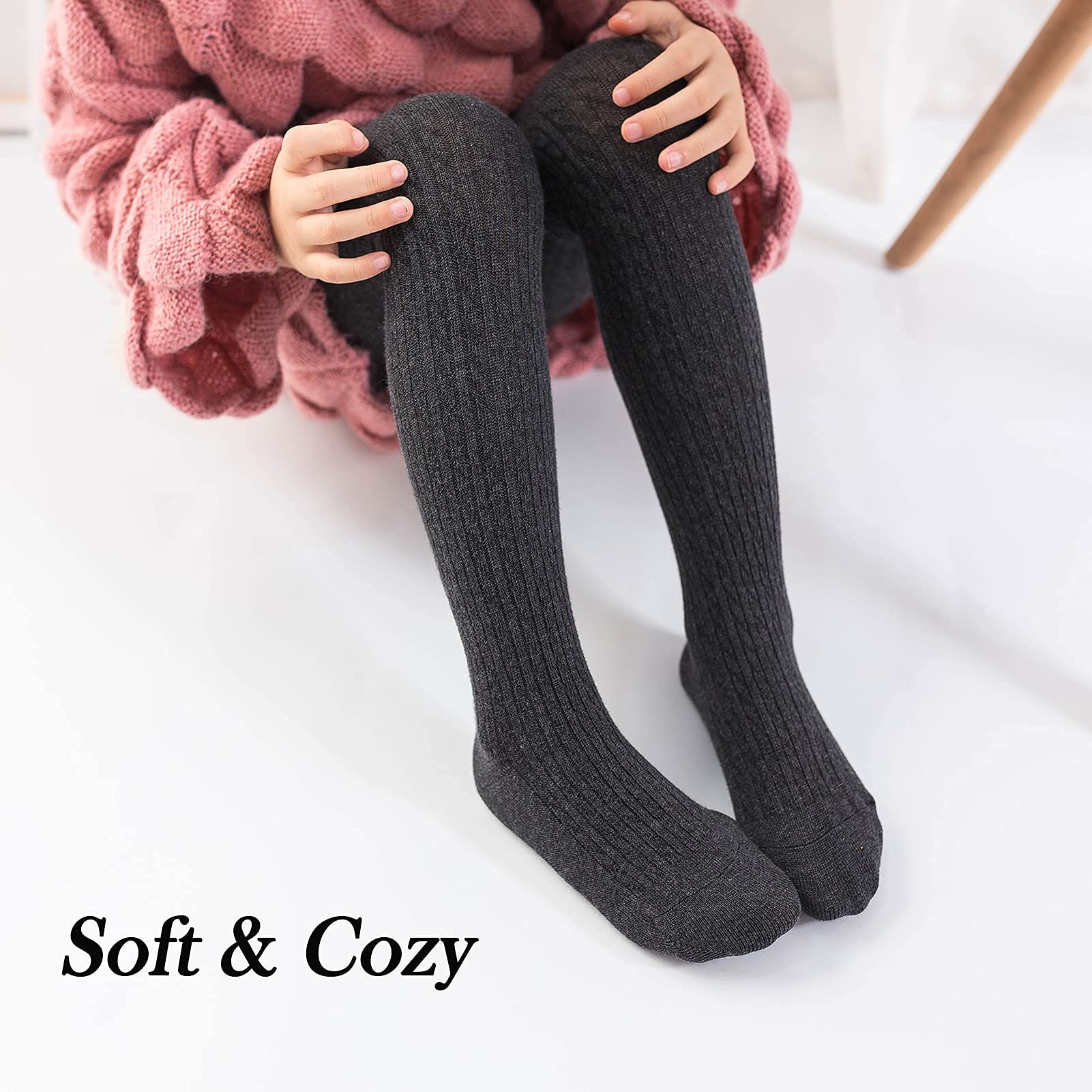 Jormatt Girls Seamless Thick Cotton Cable Knit Tights & Leggings for Toddlers (Ages 2-10) - Warm Winter Stockings for School, Playtime & Outdoor Activities