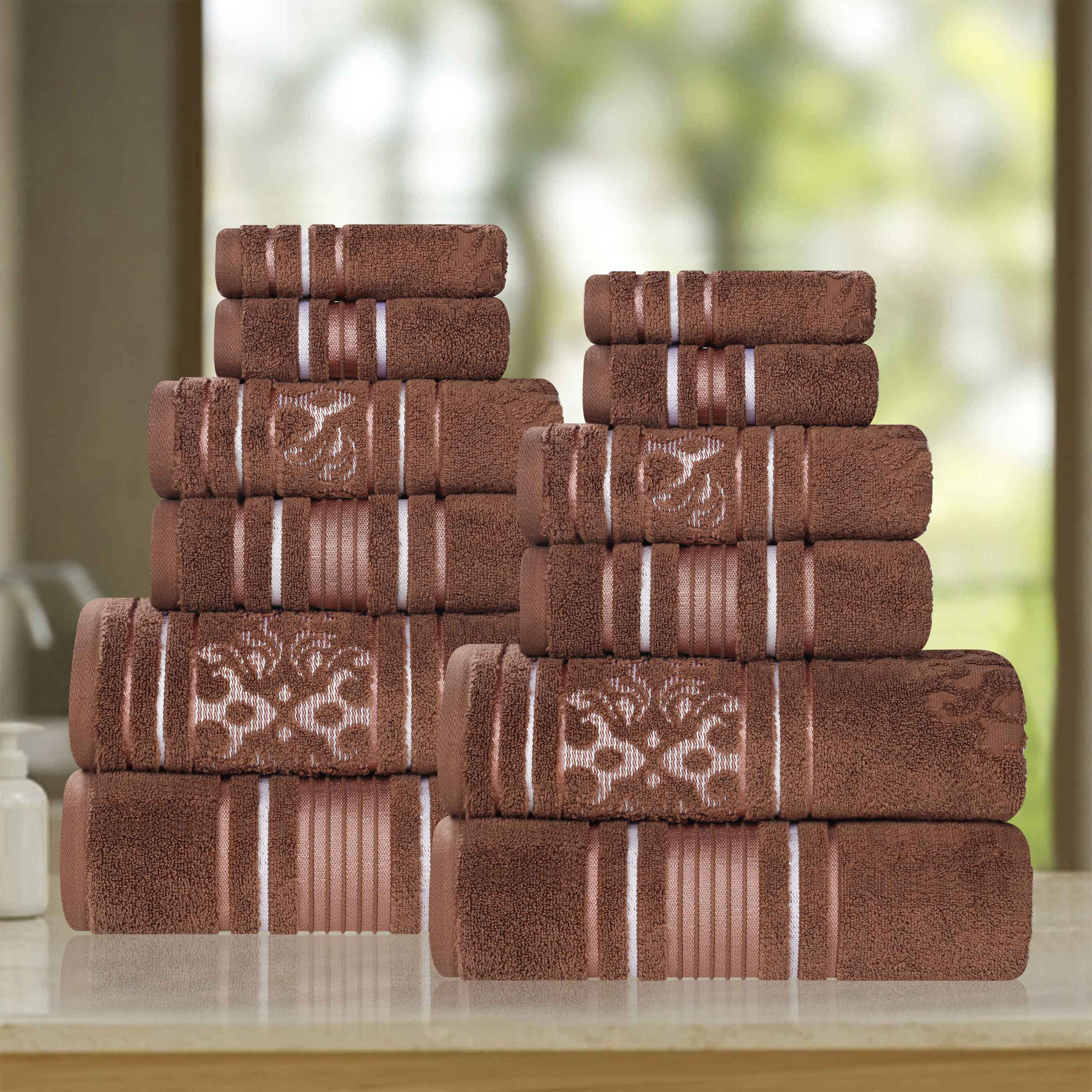Premium 12-Piece Sadie Zero Twist Cotton Towel Set - Solid & Jacquard Floral Designs | Ultra Soft, Absorbent Bath & Beach Towels for Spa, Pool, Gym & Home Use