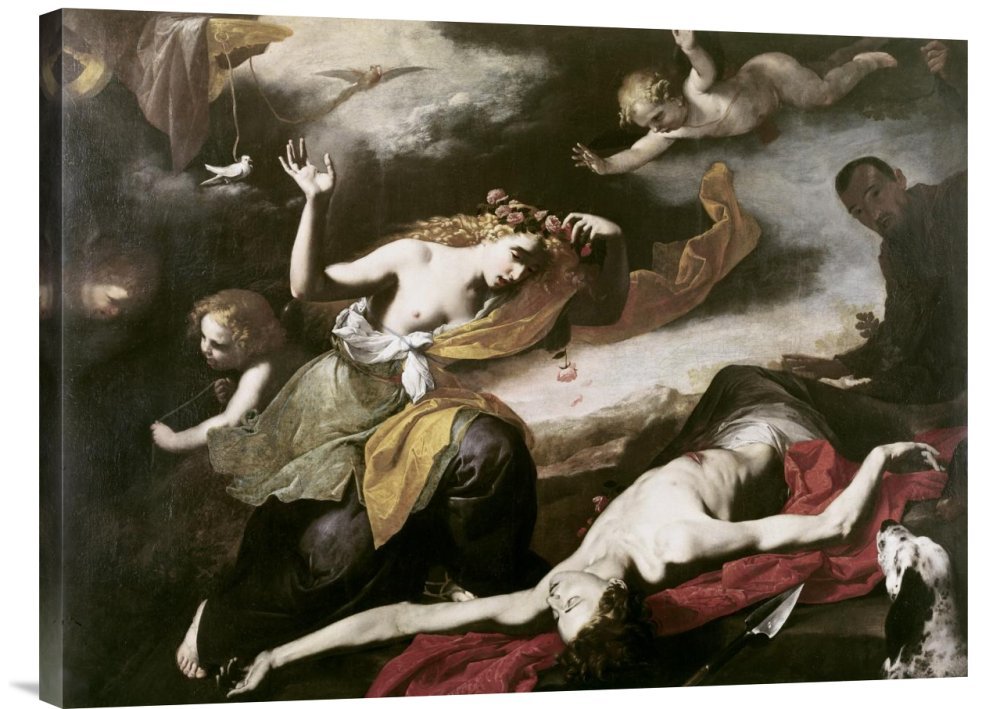 Jusepe De Ribera Death of Adonis Canvas Wall Art Print - Gallery Wrap Giclee Reproduction - Elegant Home & Office Decor for Living Room, Bedroom, Study