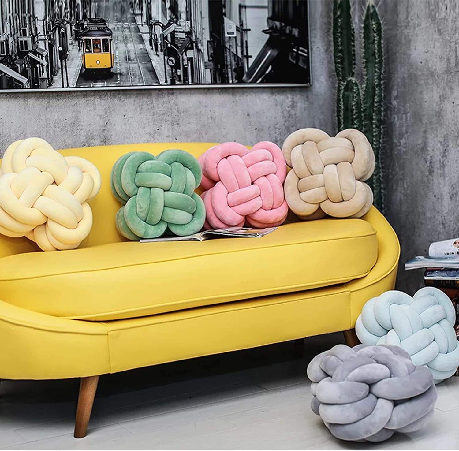 Soft Knotted Decorative Throw Pillows - Handmade Plush Square Knot Pillow Ball in Pink (11.8'') for Couch, Bed & Floor - Cozy Aesthetic Christmas Living Room Decor | Perfect for Home Styling, Lounge Relaxation & Gift Giving