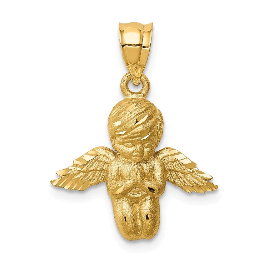 14K Gold Guardian Angel Pendant Necklace for Women - Sparkle Cut Religious Jewelry Gift, 22mm Length - Perfect for Baptism, Confirmation & Spiritual Protection