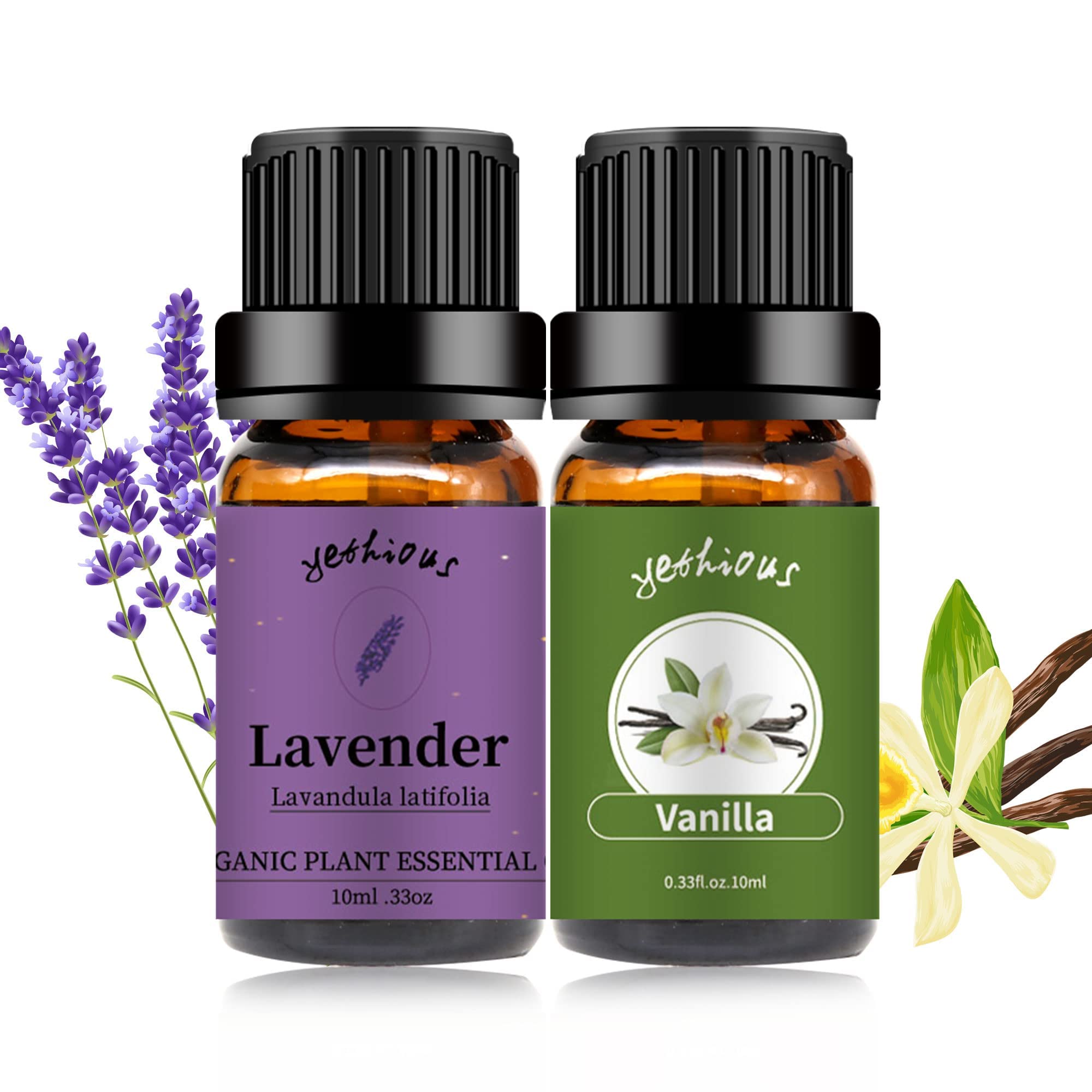 Organic Vanilla & Lavender Essential Oil Set - 100% Pure Aromatherapy Oils for Diffuser, Massage & Relaxation - 2 x 10ml Bottles - Perfect for Stress Relief, Sleep Aid & Home Fragrance