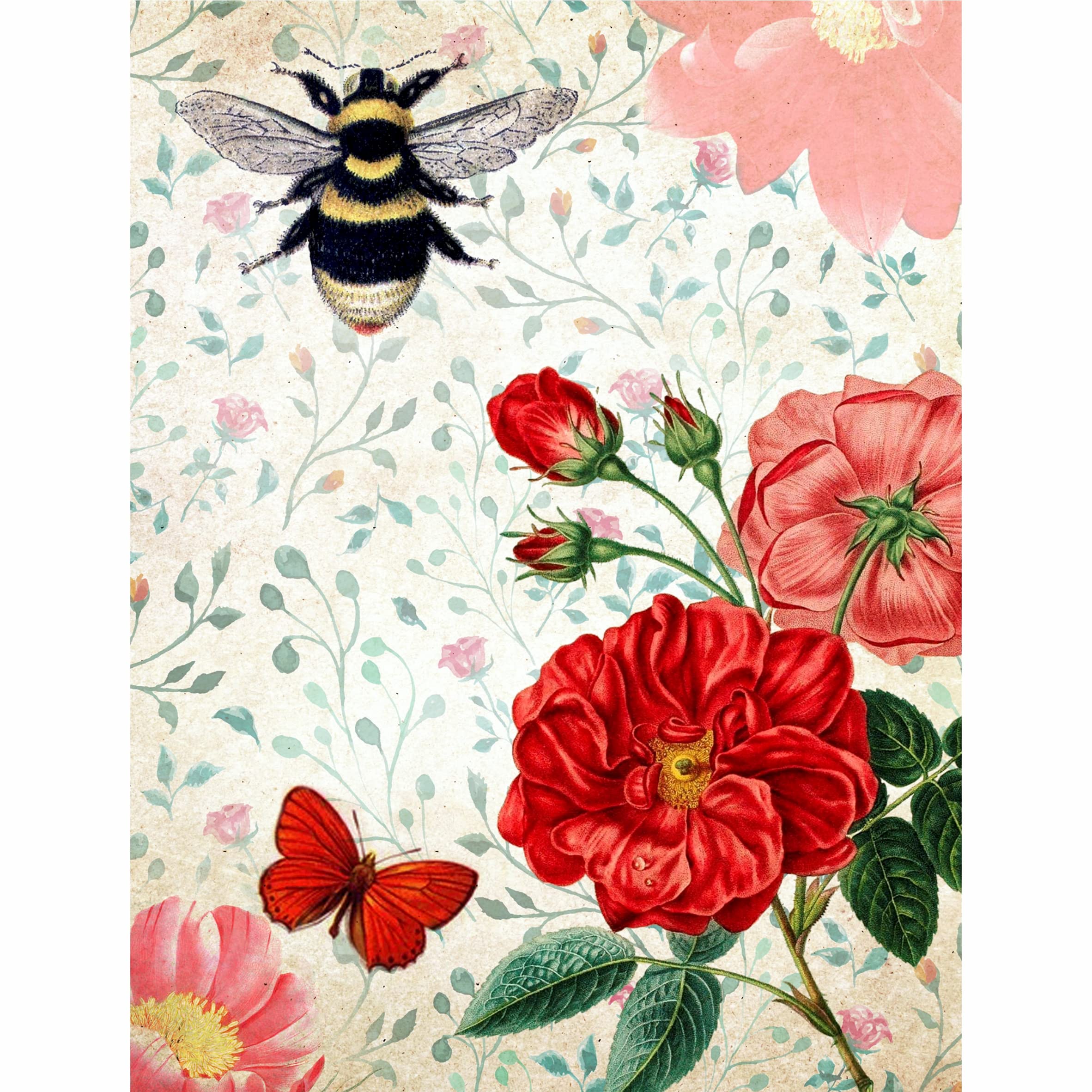 Decorative Wall Stencils - 6 Unique Bees & Birds Mulberry Rice Paper Designs (8 x 10.5 Inch, 30gsm) for DIY Decoupage, Scrapbooking & Home Decor - Perfect for Nursery, Living Room & Craft Projects