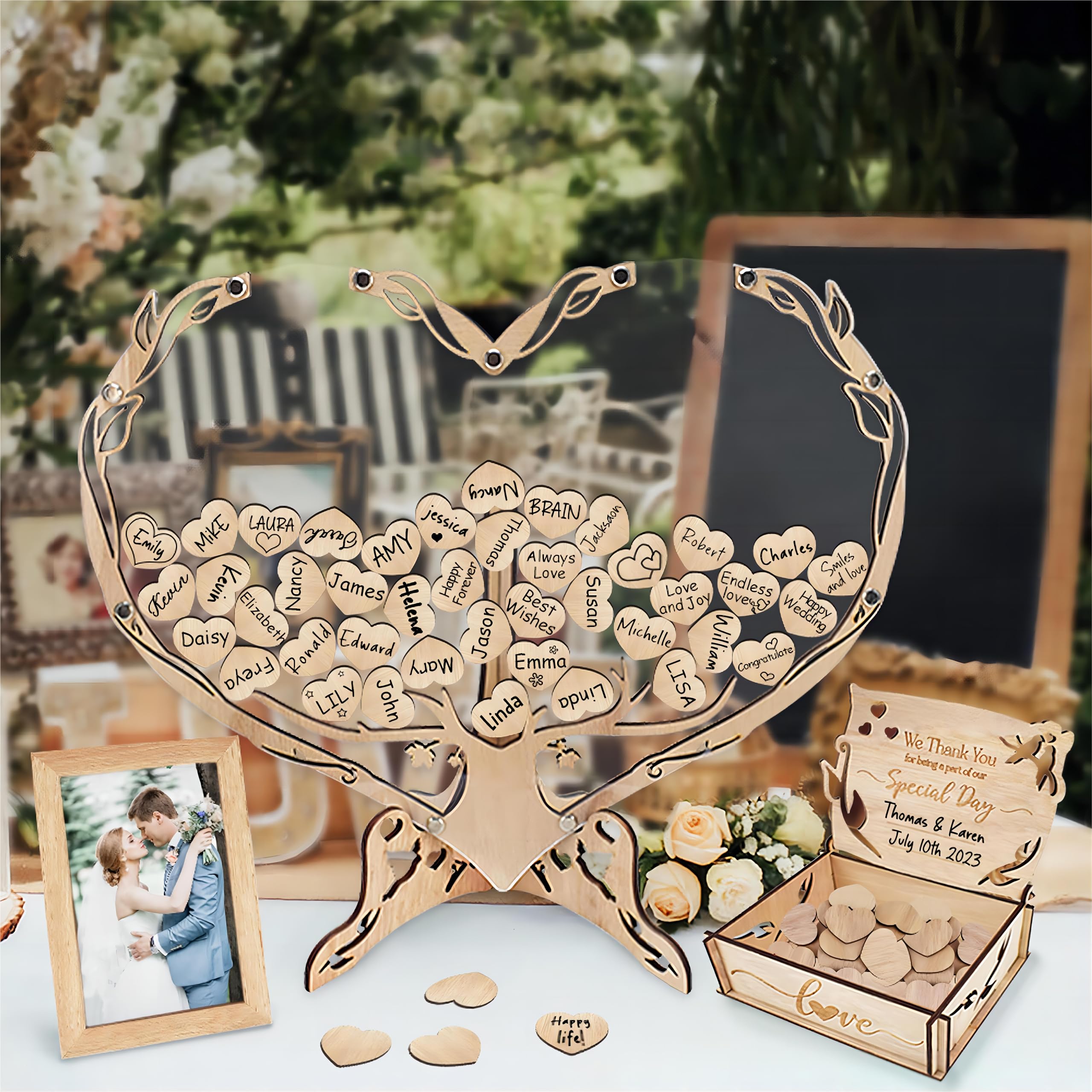 Rustic Wooden Tree of Life Wedding Guest Book Alternative - Heart Shaped Drop Box with Picture Frame for Wedding Decorations & Gifts | Perfect for Wedding Guest Signatures, Valentine's Day Presents & Rustic-Themed Weddings