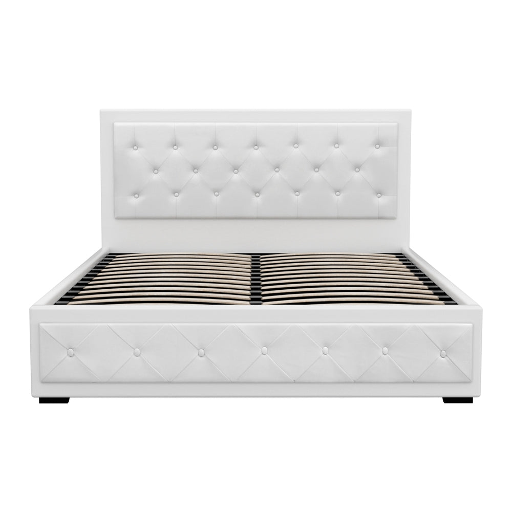 Bronte Queen Size Storage Bed Frame in White - Modern Platform Bed with Underbed Storage for Small Spaces & Bedroom Organization